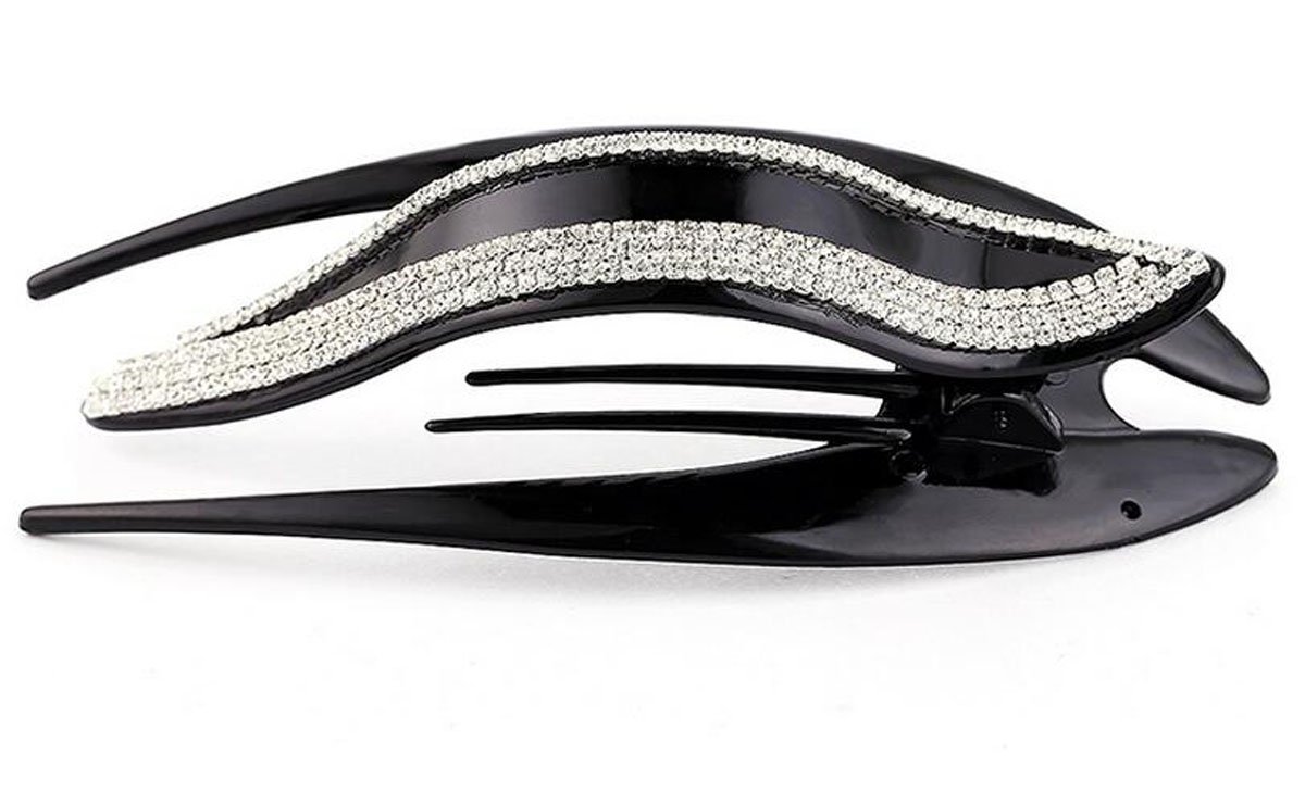 Suoirblss Women's Elegant Banana Hair Clips - Large Rhinestone Claw Clips for Thick Hair, Duck Arch Hair Claw (Black) | Perfect for Updos, Ponytails & Everyday Hairstyles
