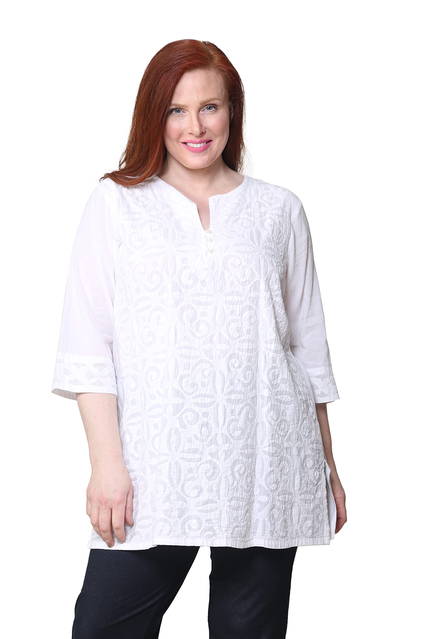 LA CERA Women's Hand-Embroidered Boho Tunic Top Plus Size 3X-5X for Casual Wear & Summer Outfits