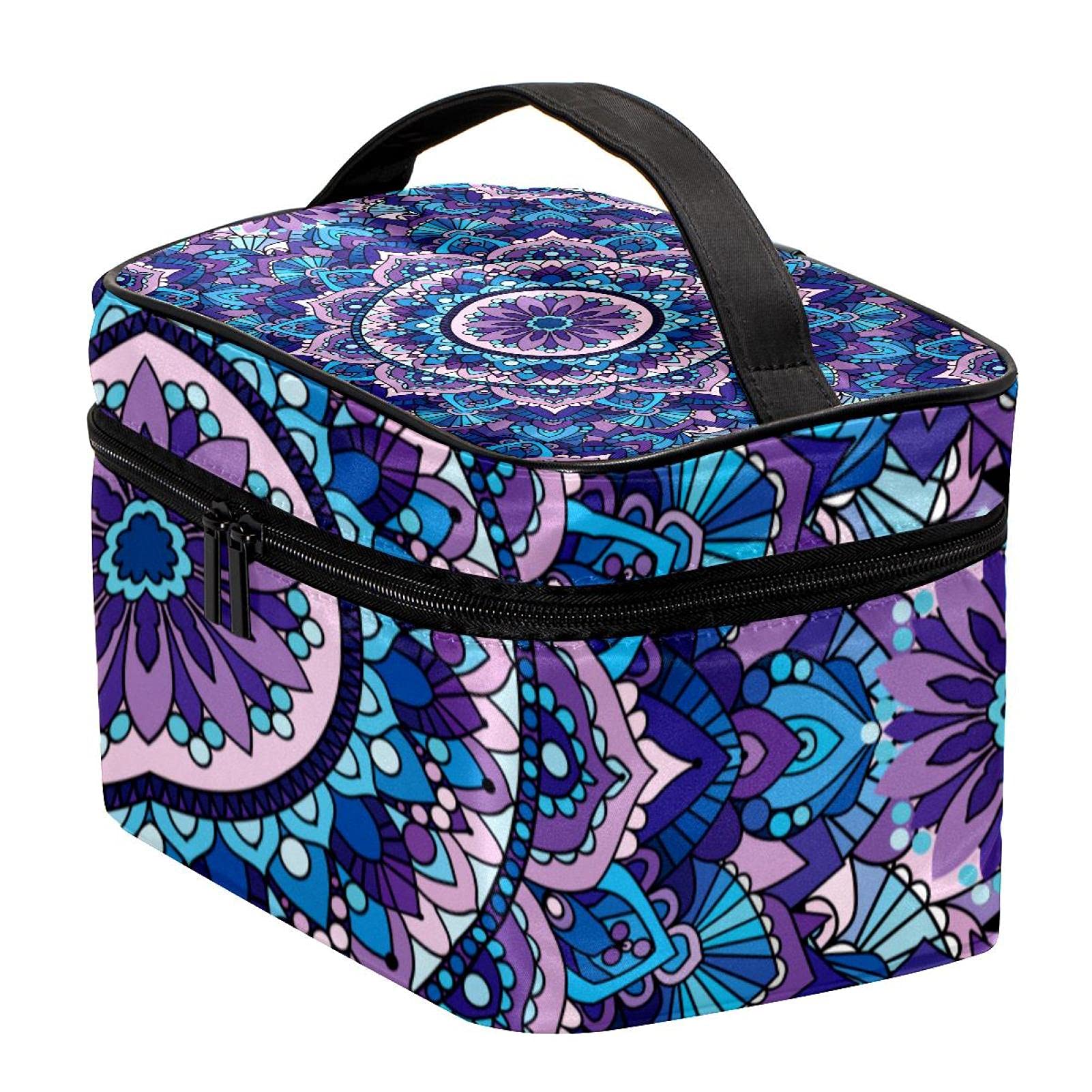Henna Mandala Purple Pattern Large Travel Makeup Bag - Waterproof Cosmetic Organizer Case with Zipper for Women & Girls | Perfect for Vacation, Gym, Beach & Daily Use