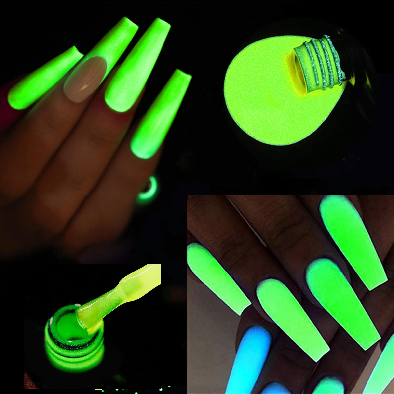Glow in Dark Nail Polish Set - Long Lasting UV Gel Top Coat for DIY Salon Nails at Home | Fluorescent Neon Green Nail Polish with Luminous Effect | Perfect for Parties, Halloween, Night Events & Nail Art Designs