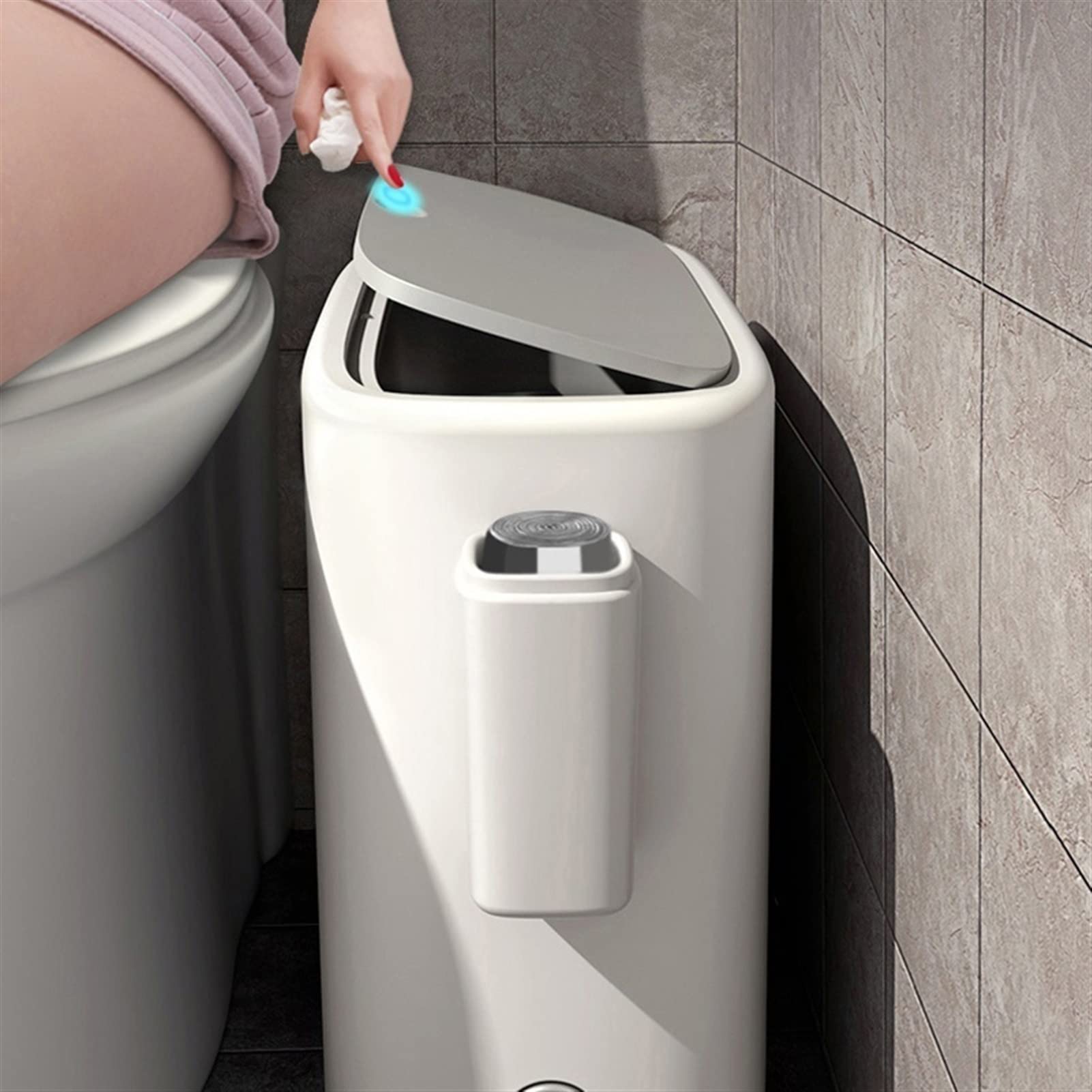TOMYEUS 13 Gallon Trash Can with Lid - Slim Dual Layer Bathroom & Kitchen Garbage Bin, Space Saving Narrow Design, Leak-Proof Waste Basket for Home, Office, Dorm (Perfect for Small Spaces & Tight Corners)