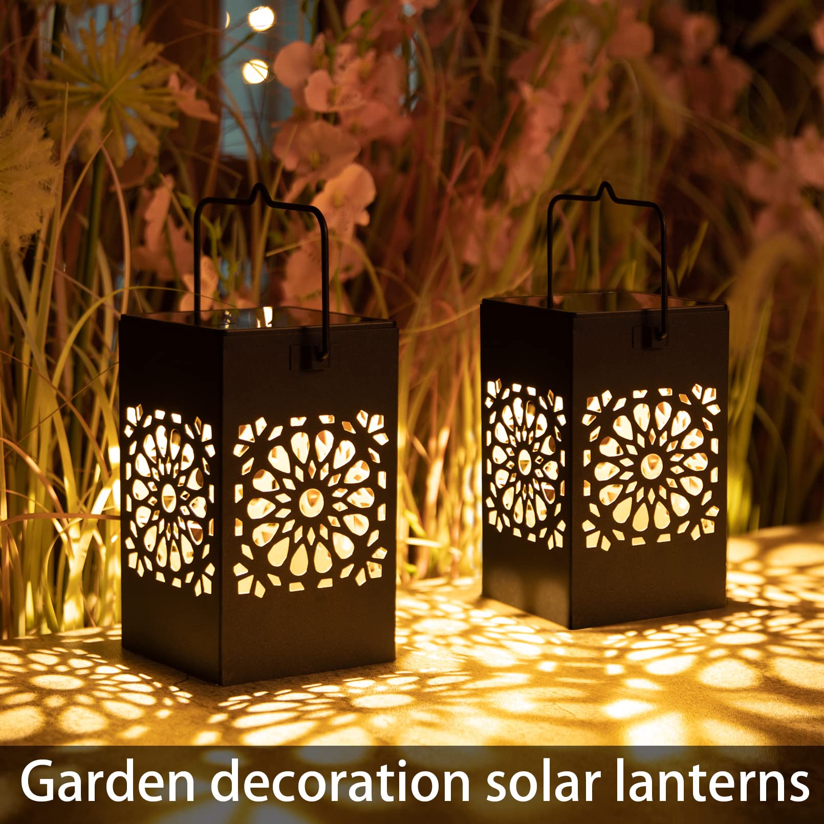 2 Pack Solar Lanterns Outdoor Hanging Lights - IP65 Waterproof Solar Powered Garden Lights for Patio, Yard, Lawn, Fence & Tree Decoration | Perfect for Landscape Lighting, Backyard Parties & Pathway Illumination