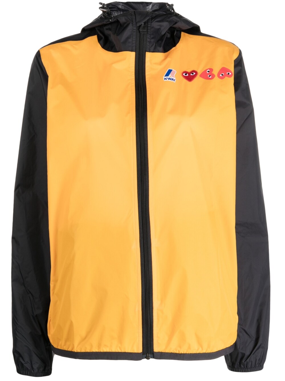 Comme des Garcons x K-WAY Orange Waterproof Windbreaker Coat - Stylish Rain Jacket for Urban Commuting & Outdoor Adventures