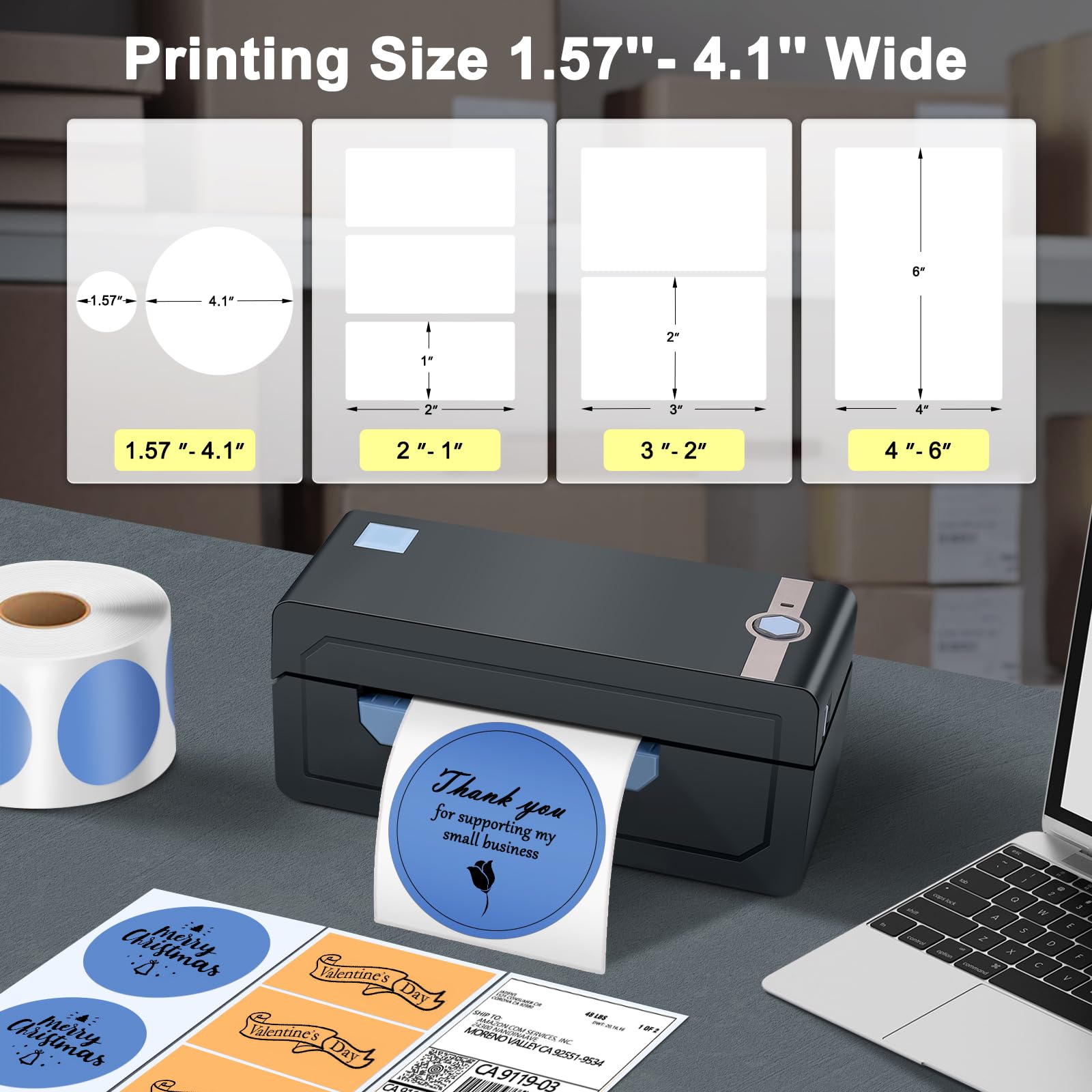 JADENS 4x6 Bluetooth Thermal Shipping Label Printer - Wireless Label Printer for eBay, Amazon, Shopify, Etsy & USPS | Compatible with Android, iPhone & Windows | Perfect for Home Business, E-commerce & Warehouse Shipping
