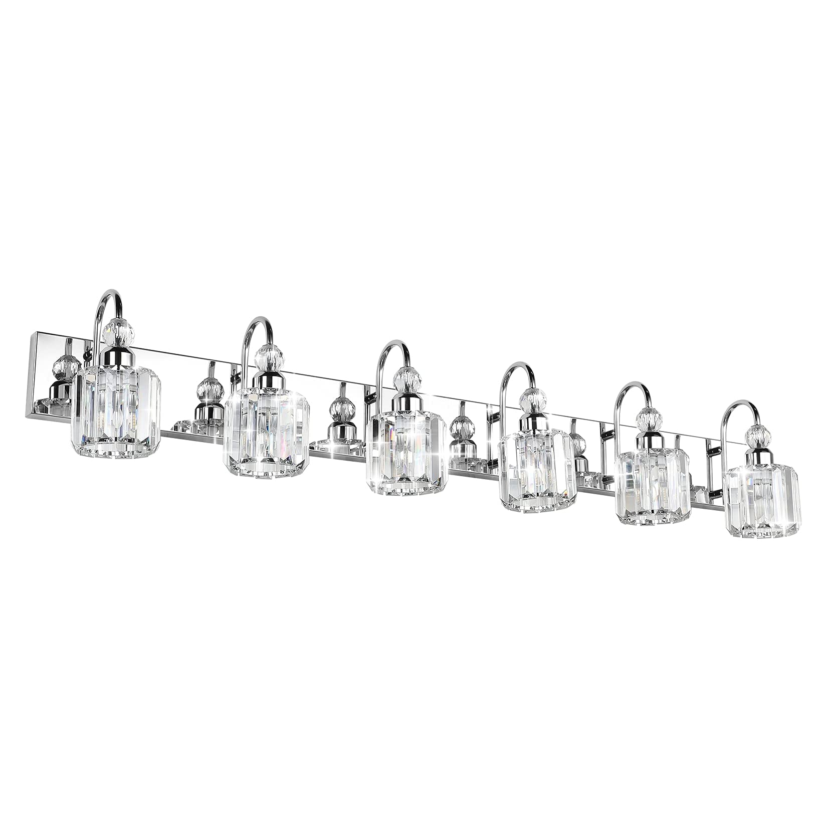 Ralbay 6-Light Modern Crystal Vanity Lighting Fixture - Stainless Steel Bathroom Vanity Lights with Crystal Accents for Long Mirror - Perfect for Bathroom, Dressing Room & Makeup Area Lighting