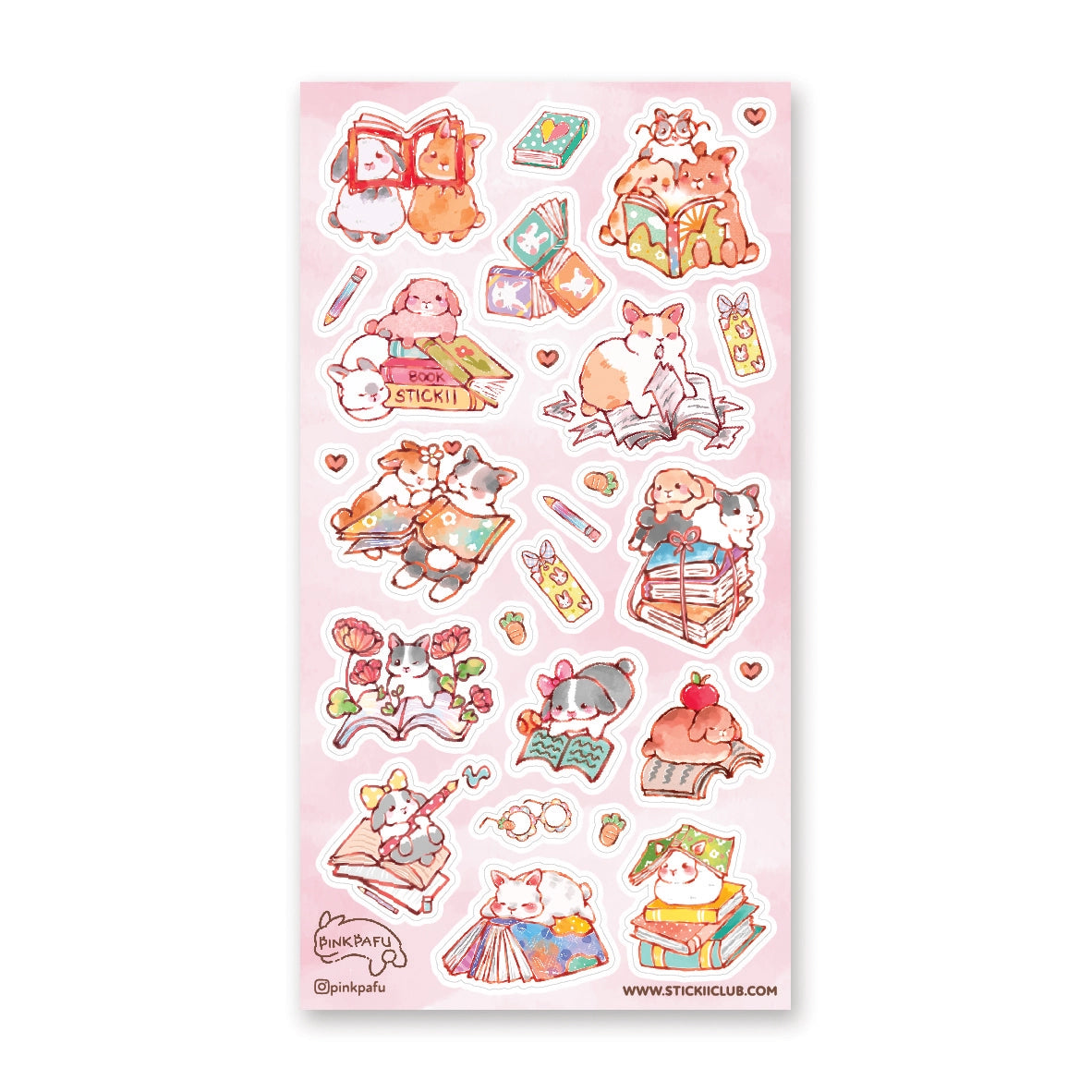 Bookish Bunnies Sticker Sheet - Cute Bunny Stickers for Planners, Journals & Scrapbooking - Perfect for Book Lovers & Stationery Enthusiasts