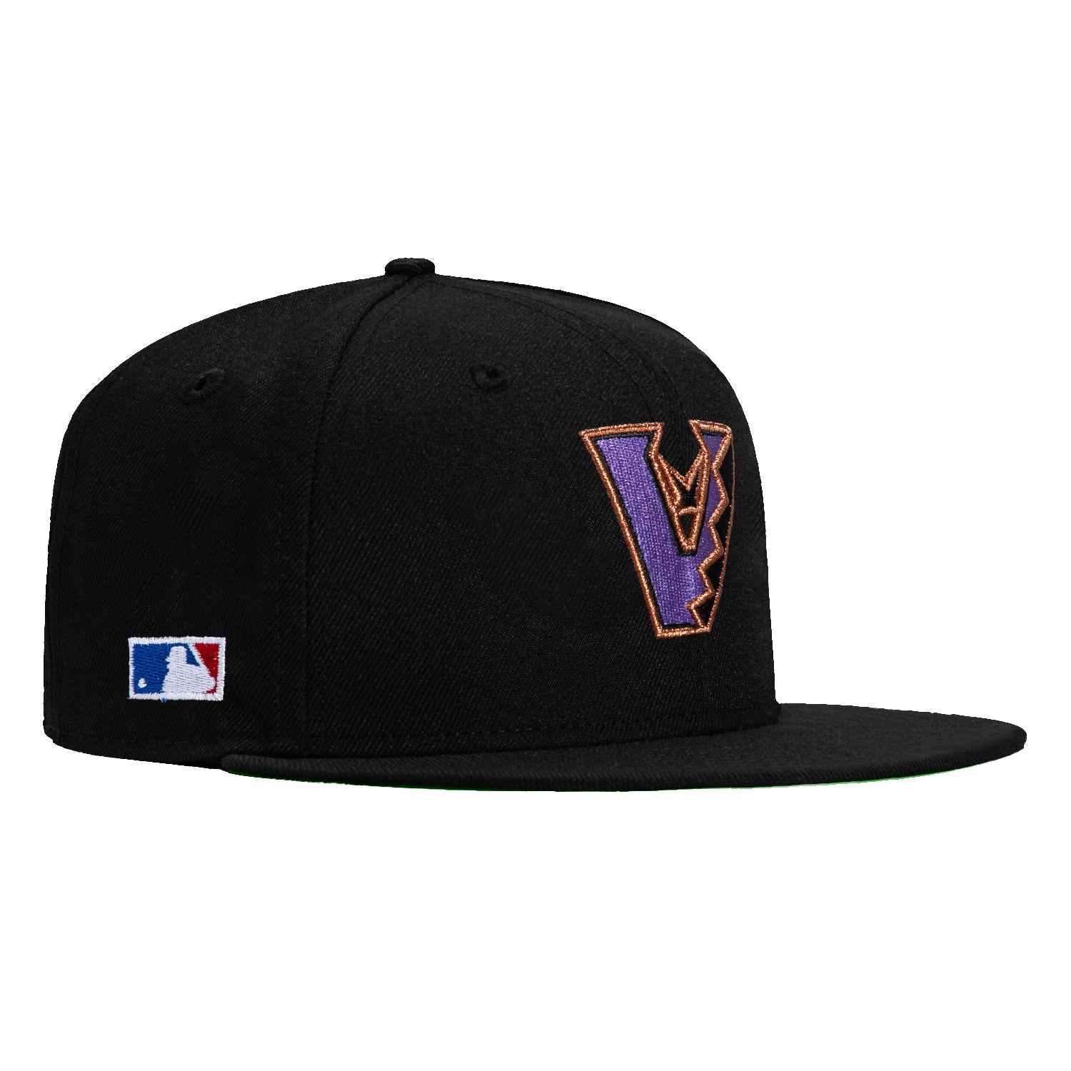 New Era 59Fifty Arizona Diamondbacks Batterman Patch Upside Down Baseball Cap - Black, Purple & Metallic Copper Colors | MLB Fan Gear for Games & Streetwear Fashion