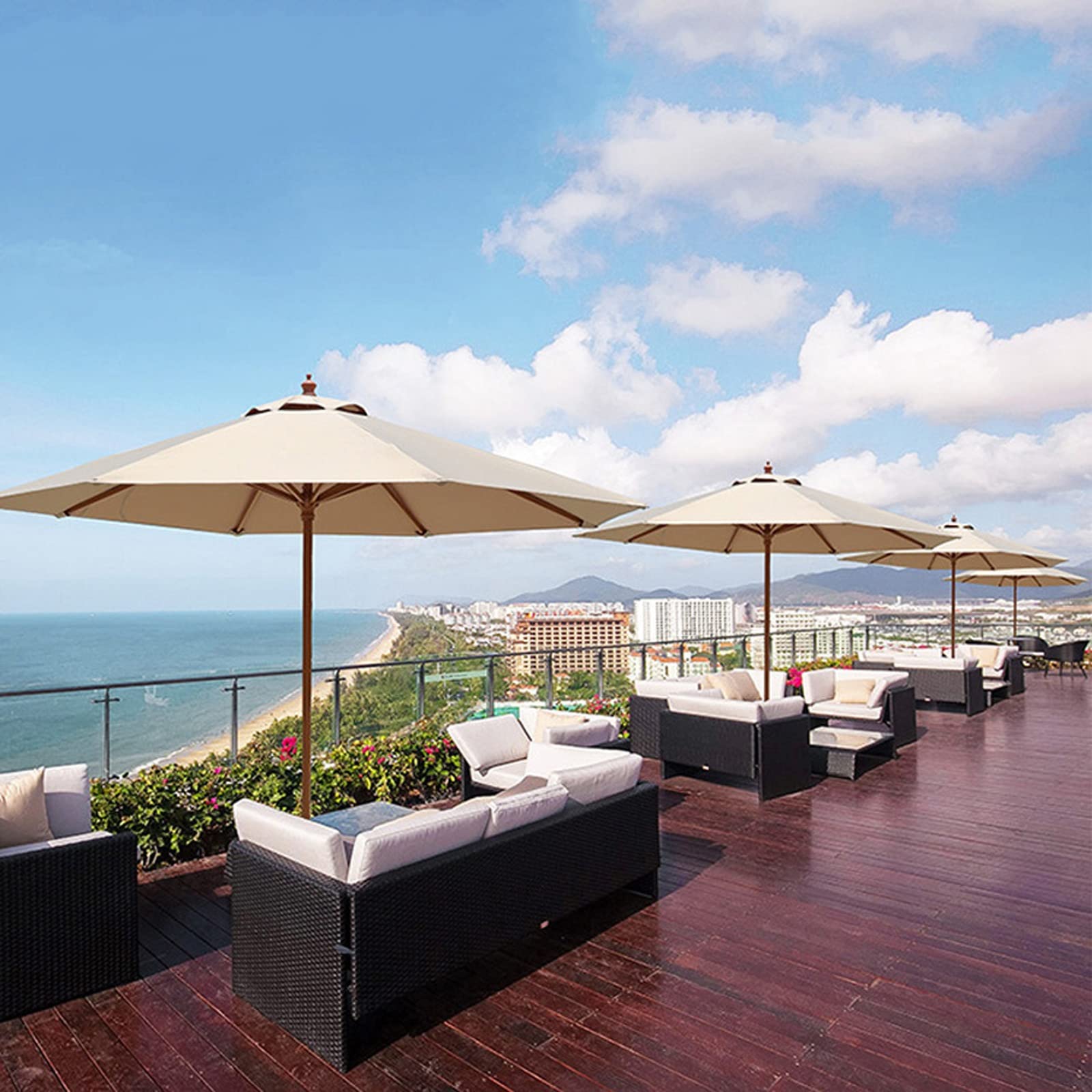 9ft/10ft Outdoor Patio Umbrella with Crank - Sun Protection Garden & Beach Umbrella for Tables & Chairs - Ventilated Design for Poolside, Backyard & Outdoor Dining Areas