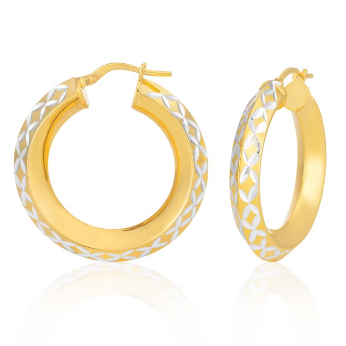 9ct Gold Filled 20mm Diamond Cut Hoop Earrings for Women - Classic Round Huggie Hoops - Perfect for Everyday Wear, Parties & Gifts