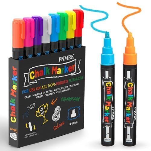 8 Pack Liquid Chalk Markers - Vibrant Non-Toxic Water-Based Chalkboard Pens for Blackboard, Signs, Windows - Reversible Tip for Art, Teaching & DIY Projects