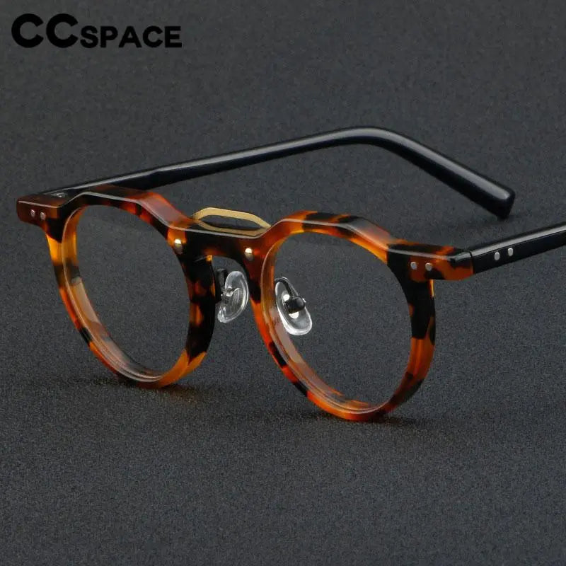 CCspace Unisex Full Rim Flat Top Round Acetate Eyeglasses Frame 56934 - Stylish & Lightweight for Work, Reading & Everyday Wear