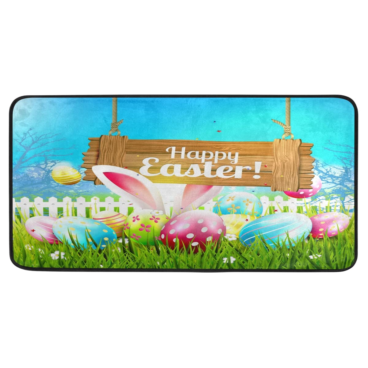 Happy Easter Doormat - Colorful Eggs & Bunny Design for Front Door, Bedroom, Kitchen - Non-Slip Indoor Rug for Home Decor | Perfect for Spring Holiday Entryway & Housewarming Gifts