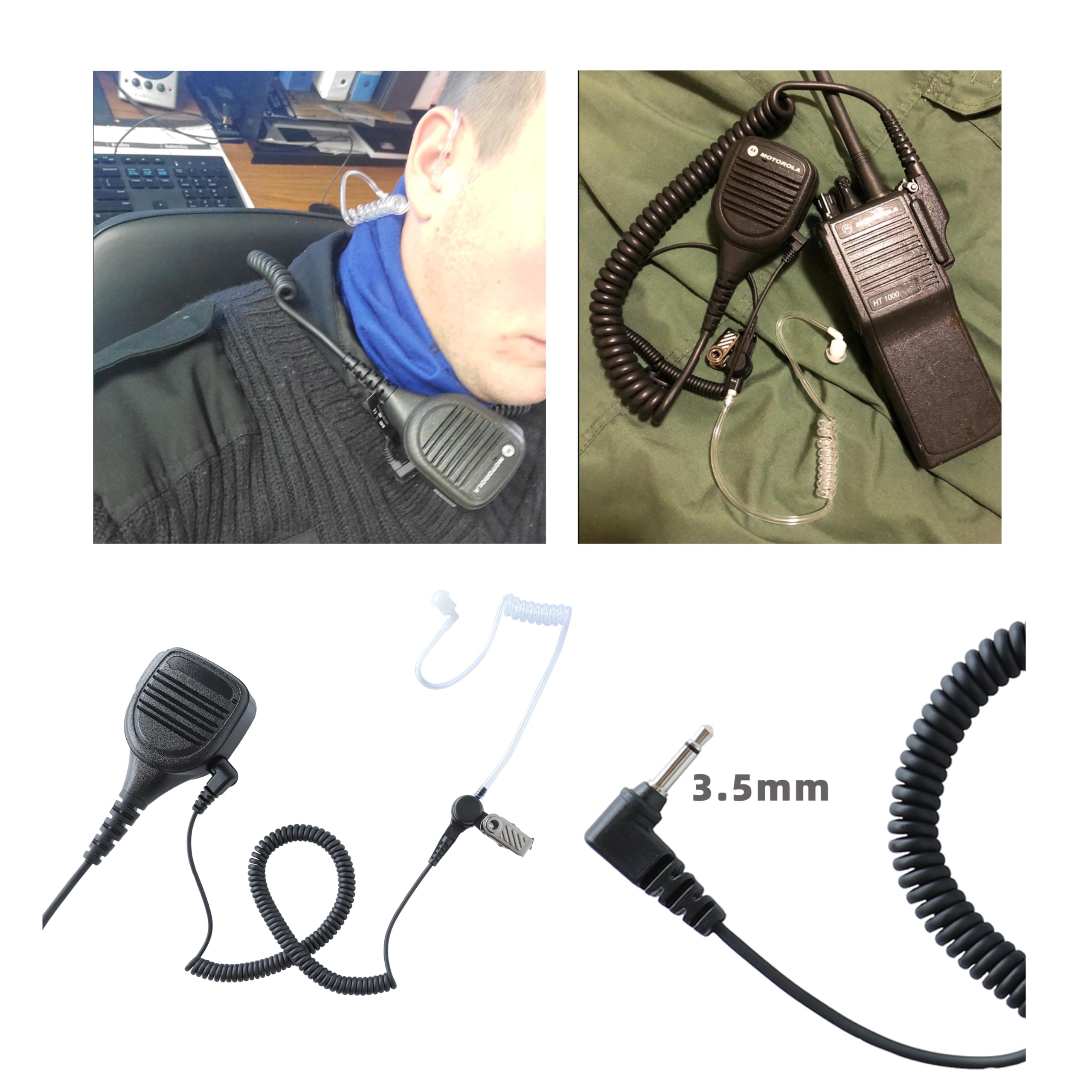 SHON 3.5mm Surveillance Earpiece for Law Enforcement - Clear Acoustic Coil Earbud Audio Kit for Two-Way Radios, Walkie Talkies & Communication Devices (1 Set, Black) | Ideal for Police, Security & Undercover Operations