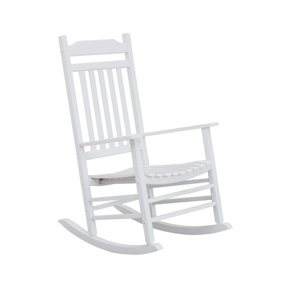 Classic White Wood Rocking Chair - Outdoor & Indoor Porch Rocker for Patio, Balcony, Backyard, Garden | Perfect for Relaxing, Reading & Enjoying Nature