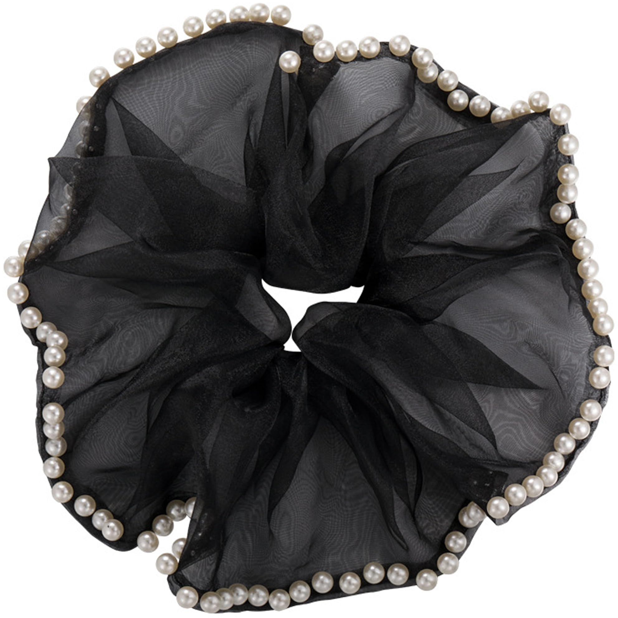 Extra Large Pearl Studded Hair Scrunchies for Women & Girls - Fashionable Big Hair Ties Accessories for All Hair Types (Black) | Perfect for Parties, Weddings & Everyday Style