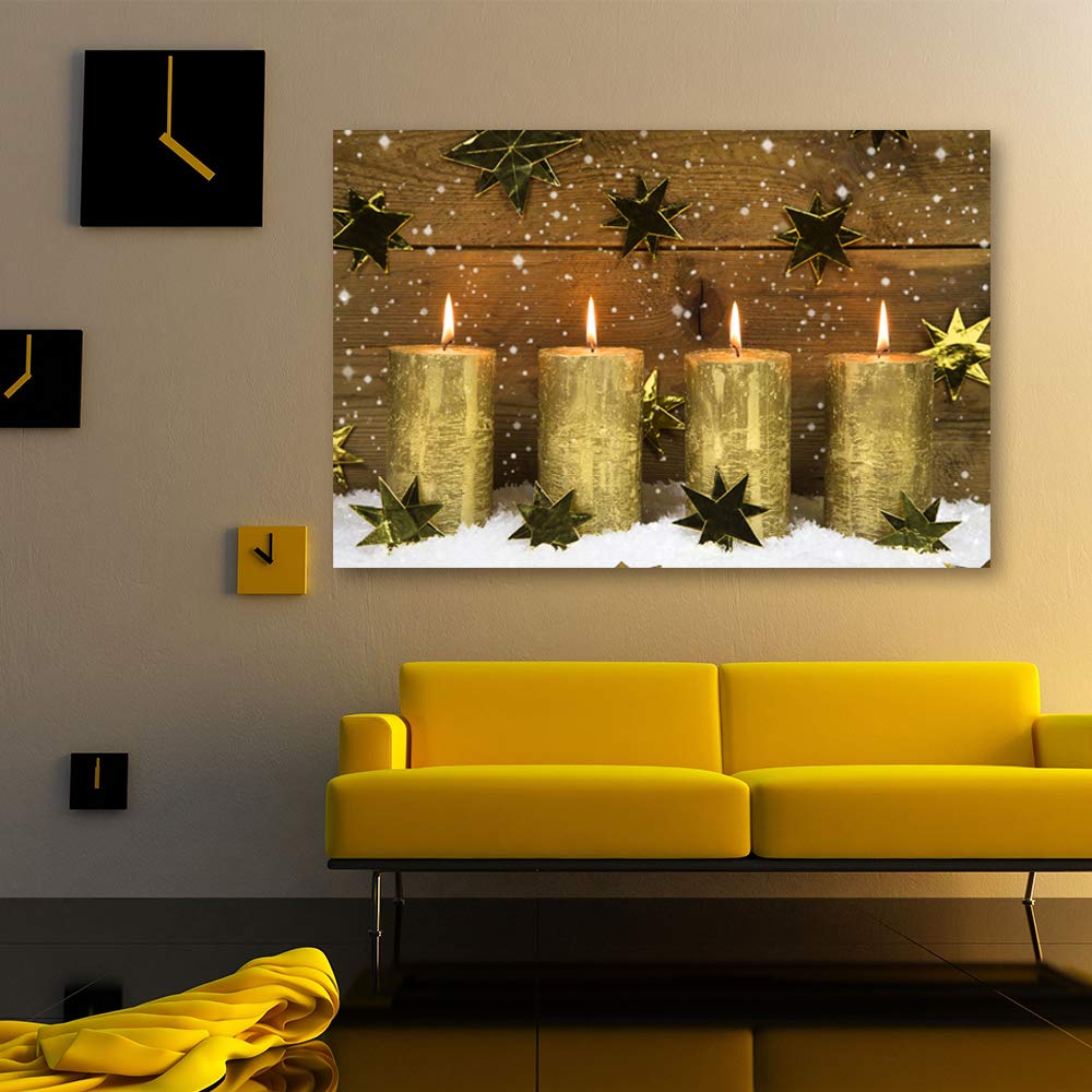 IDEA4WALL Christmas Candles Canvas Wall Art - 32x48 Inch Framed Holiday Painting for Home Decor, Living Room & Bedroom