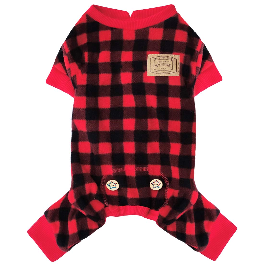 KYEESE Red Buffalo Check Dog Pajamas - Soft Fleece Christmas Onesie for Large Dogs | Cozy Pet Pajama Outfit for Holiday Photos & Winter Nights