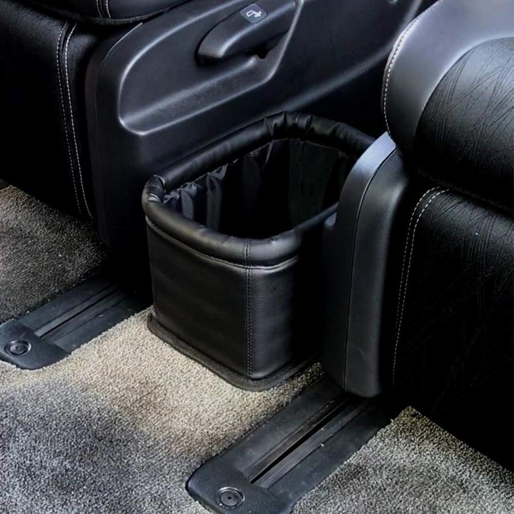 Premium Leather Car Trash Can with Lid - Luxury Leakproof Vehicle Garbage Bin for Cars, Trucks & SUVs (Black) - Perfect for Road Trips, Commuting & Keeping Your Car Clean