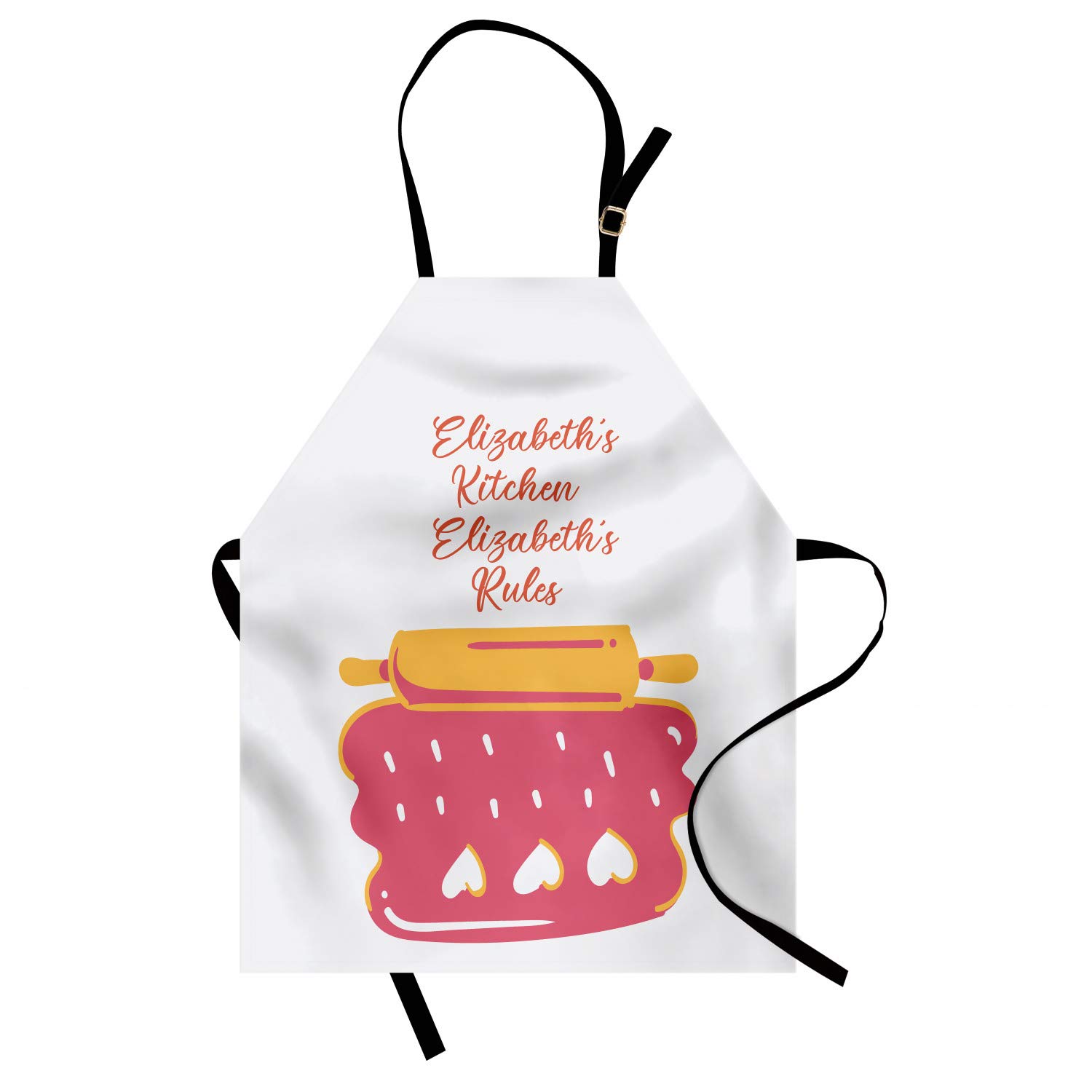 Ambesonne Personalized Chef Apron - Cartoon Love Baking Design with Colorful Rolling Pin & Dough Heart Motif | Adjustable Neck Unisex Kitchen Bib for Cooking & Baking | Perfect for Home Chefs, BBQ Parties & Culinary Gifts (Pastel Pink, Adult Size)