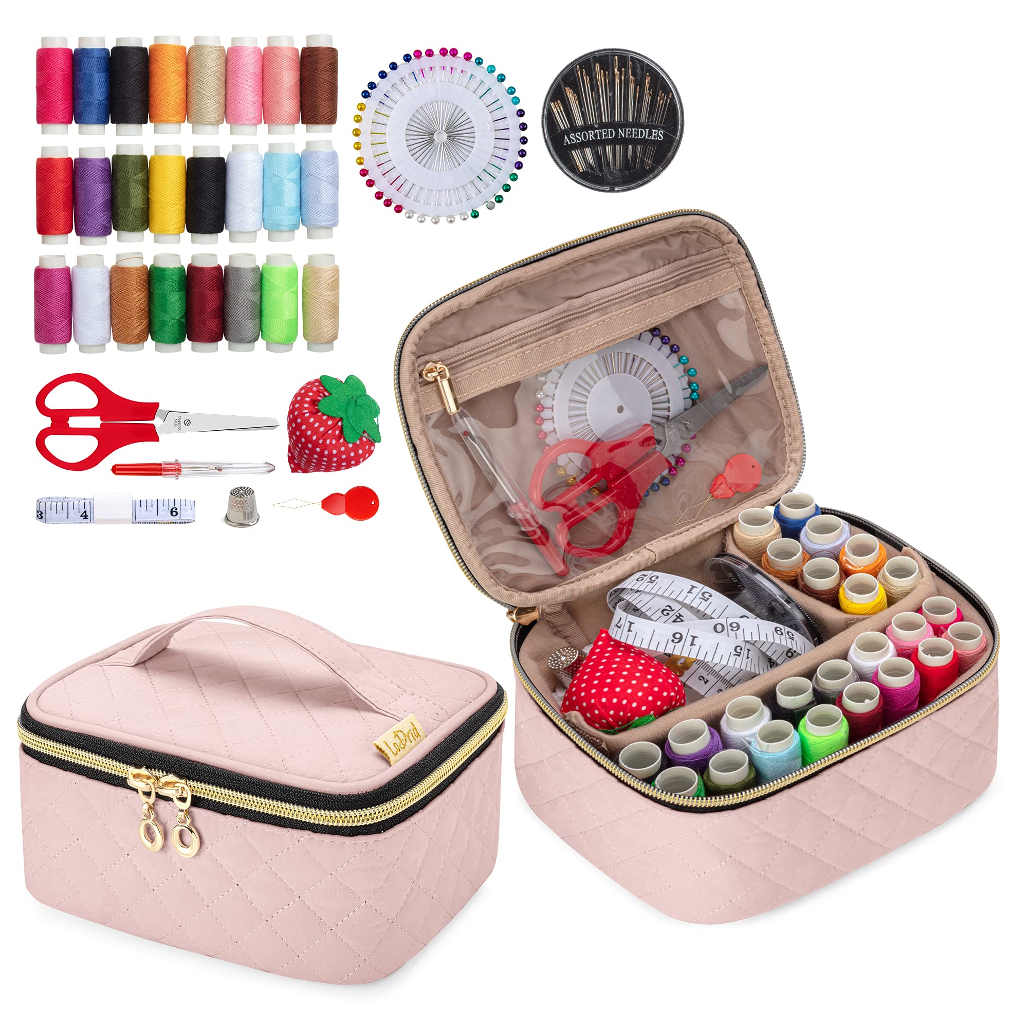 Portable Sewing Kit with 24 Threads & 30 Needles - Travel & Home Repair for Adults & Kids - Dusty Rose