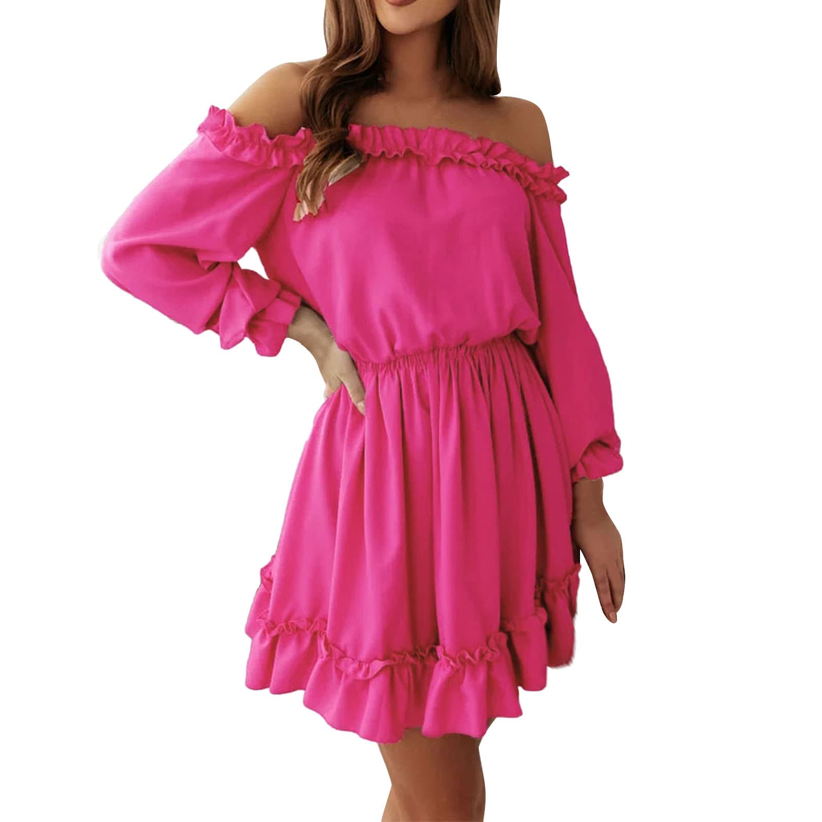 Women's Sexy Off-Shoulder Mini Dress - Summer Beach Holiday Frill Dress with Loose Fit | Perfect for Vacations, Parties & Date Nights