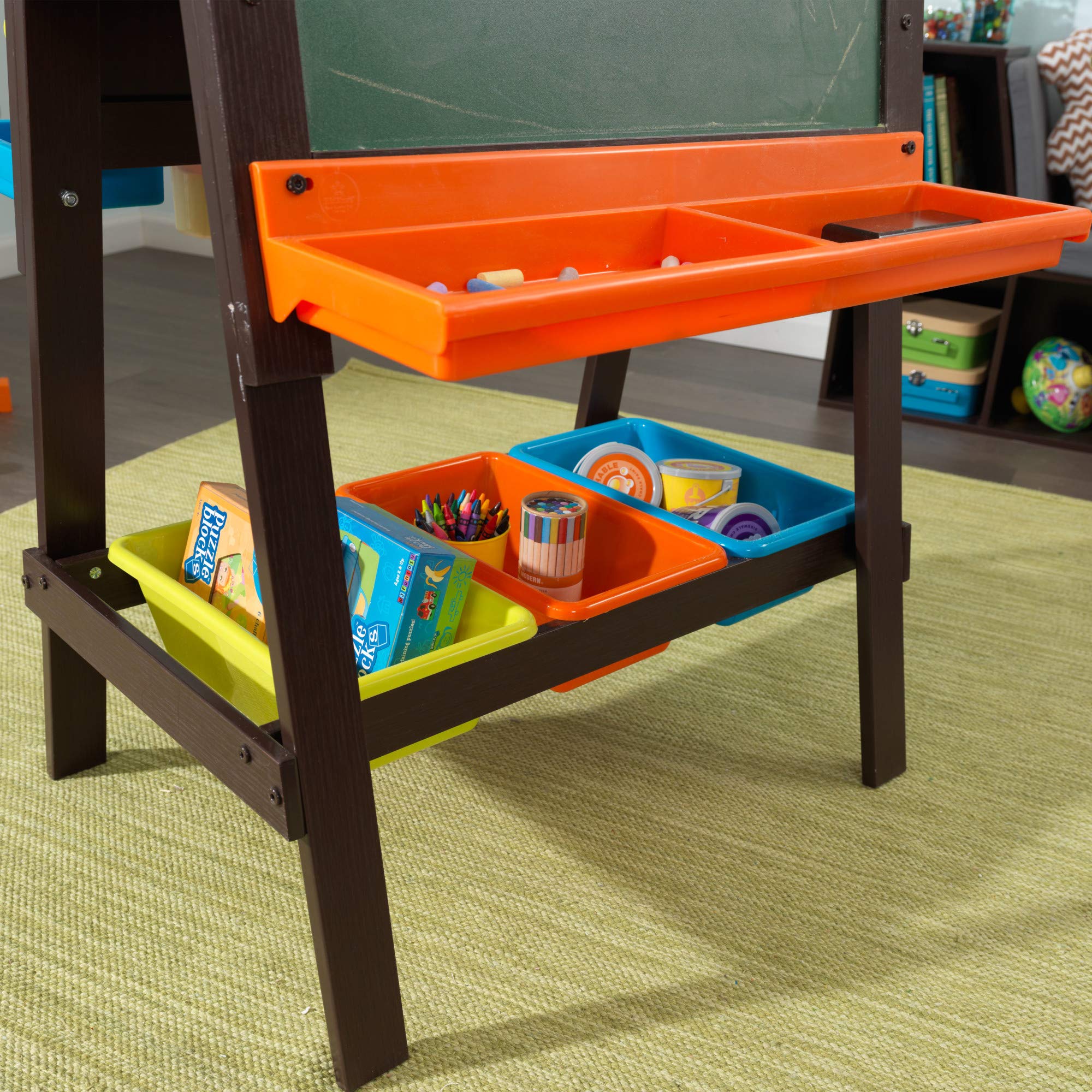 KidKraft Wooden Storage Easel with Dry Erase & Chalkboard - Kids Art Station for Drawing & Learning - Espresso Children's Furniture - Perfect Gift for 3+ Year Olds - Ideal for Playroom, Classroom & Homeschool Activities