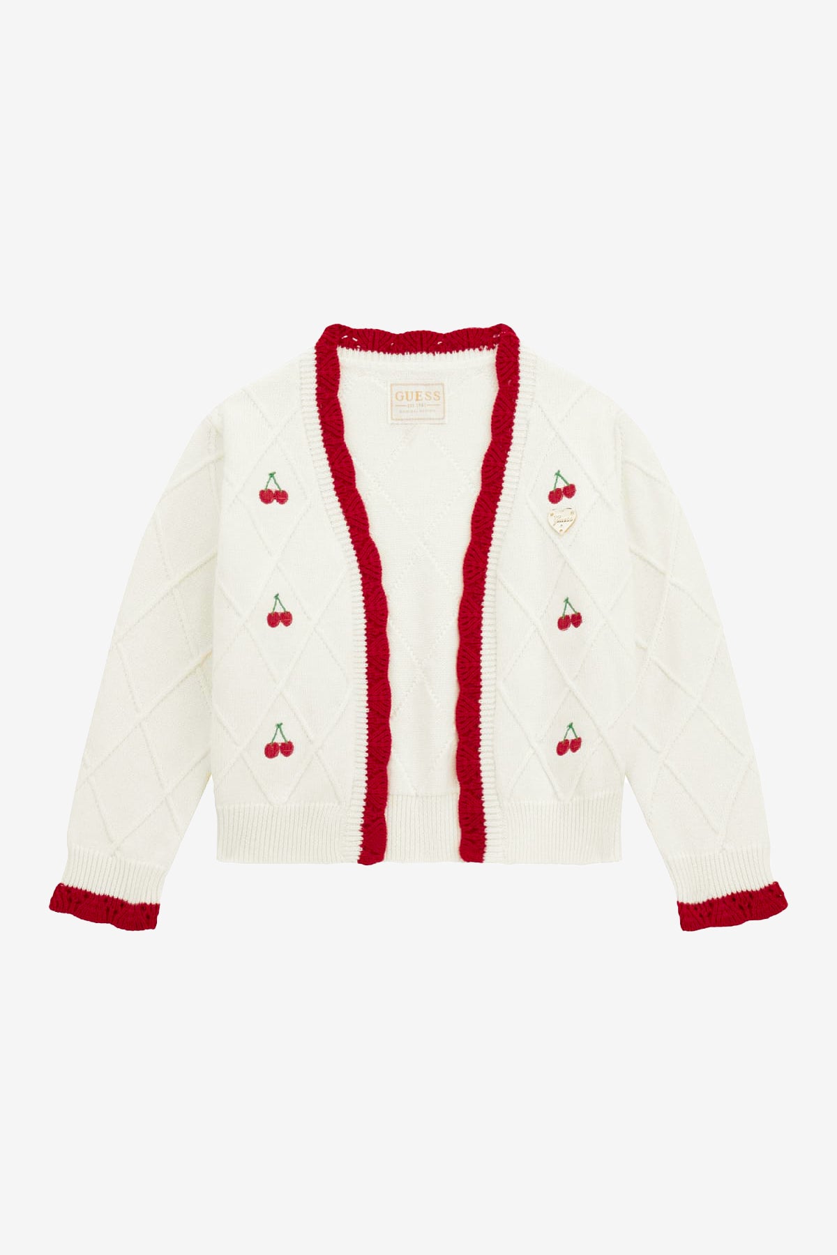 Tansy Ivory & Red Embroidered Cherry Cardigan for Women - Vintage Floral Knit Sweater - Perfect for Fall, Winter & Spring Outfits - Office, Date Night & Casual Wear