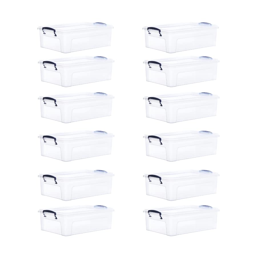 Superio 10 Qt Clear Plastic Storage Bins with Lids & Latches - 12 Pack Stackable Organizing Containers for Home, Garage, Office & School - Perfect for Closet Organization, Toy Storage & Pantry Supplies