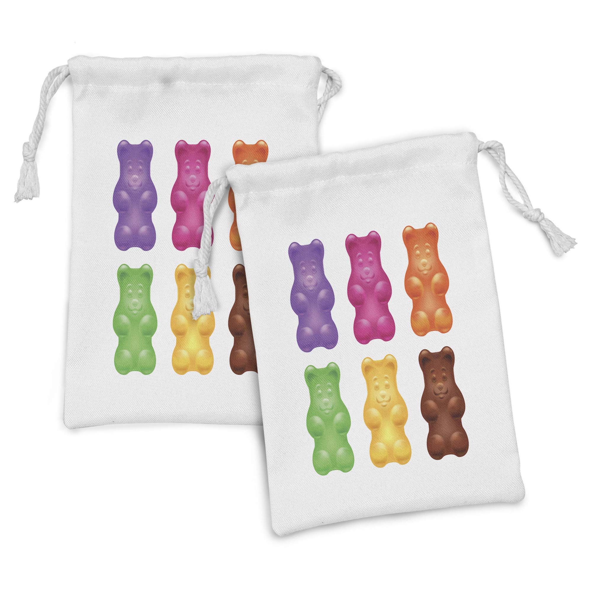 Cartoon Jelly Gummy Bears Drawstring Pouch Set of 2 - 9x6 Inch Colorful Fabric Bags for Toiletries, Masks & Party Favors | Cute Candy-Themed Gift Bags for Kids Birthday, Travel Essentials & Cosmetics Storage