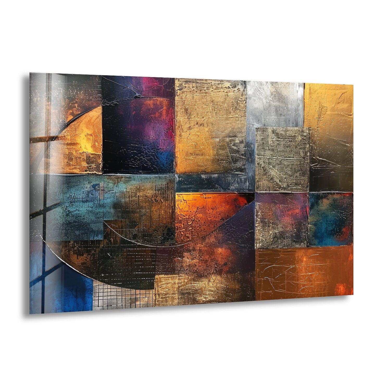Abstract Colored Geometric Glass Wall Art - Modern Home Decor for Living Room, Bedroom & Office - Handmade 3D Glass Panel Artwork for Contemporary Interior Design