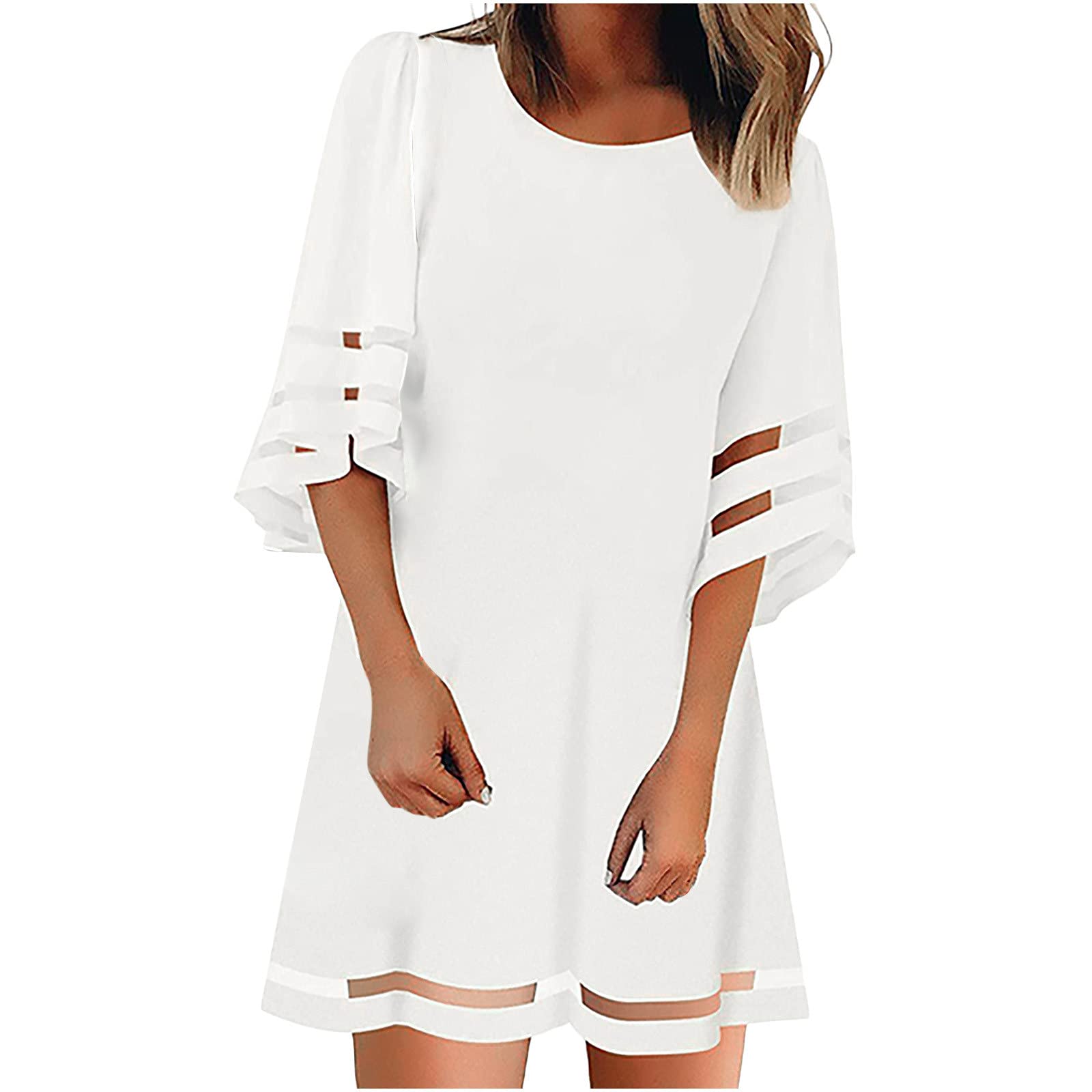 SHOPESSA Women's Elegant Party Dress - Flare Sleeve T-Shirt Sundress with Mesh Panel, Loose Fit for Graduation, Wedding & Special Occasions | Perfect for Summer Outings, Date Nights & Formal Events