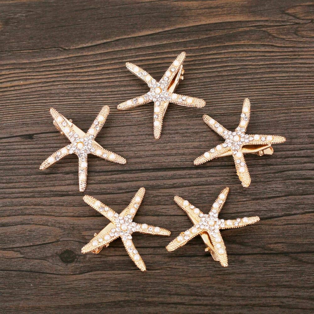 3Pcs Pearl Starfish Rhinestone Hair Clips - Elegant Mermaid Hair Accessories for Women & Girls | Perfect for Weddings, Parties, Beach Vacations, Photography & Special Occasions | Great Gift for Brides, Kids & Teens