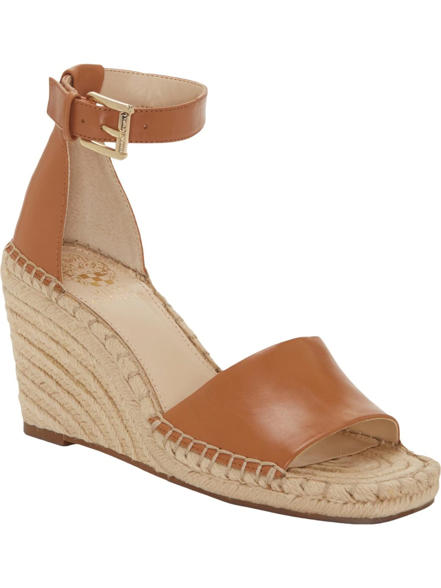 Vince Camuto Women's Brown Leather Espadrille Wedge Shoes with Adjustable Ankle Strap & Buckle - 0.5
