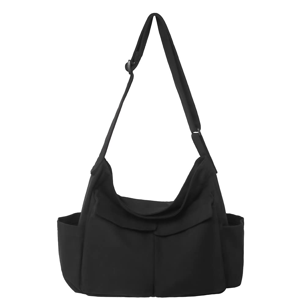 Stylish Canvas Crossbody Bag for Women & Girls - Cute Messenger Purse with Pins & Pendant - Fashionable Casual Shoulder Bag for School, Travel & Daily Use