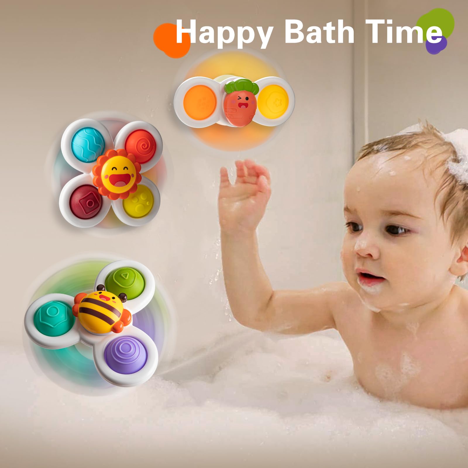 TOHIBEE 3PCS Baby Spinner Toys - Sensory Toys for Toddlers 1-3 Years - Easter Gifts & Bath Fun
