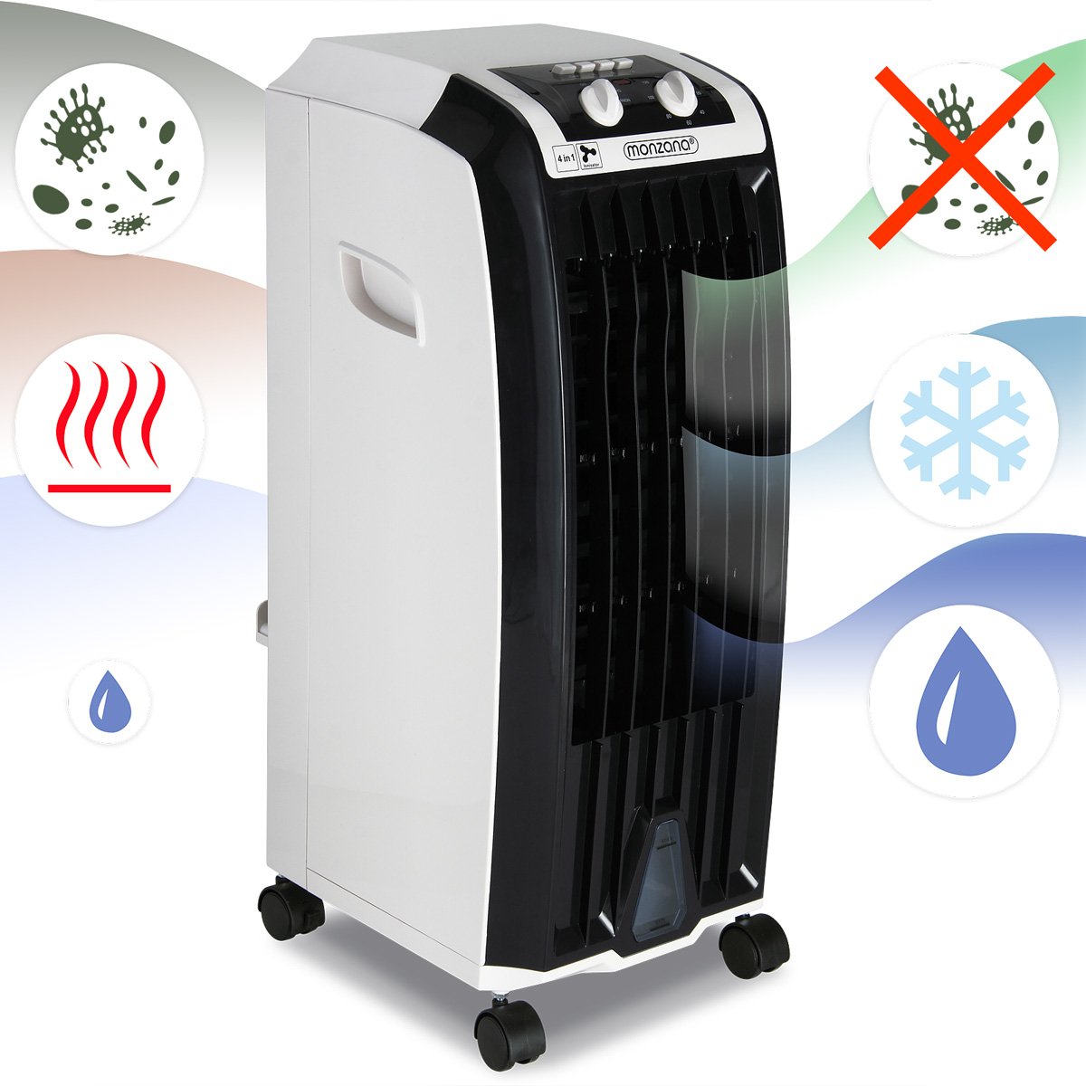 MONZANA® 4-in-1 Portable Air Cooler with 5L Tank, LED Display, Fan, Ionizer, Humidifier & Air Purifier - Perfect for Bedroom, Office & Home Cooling