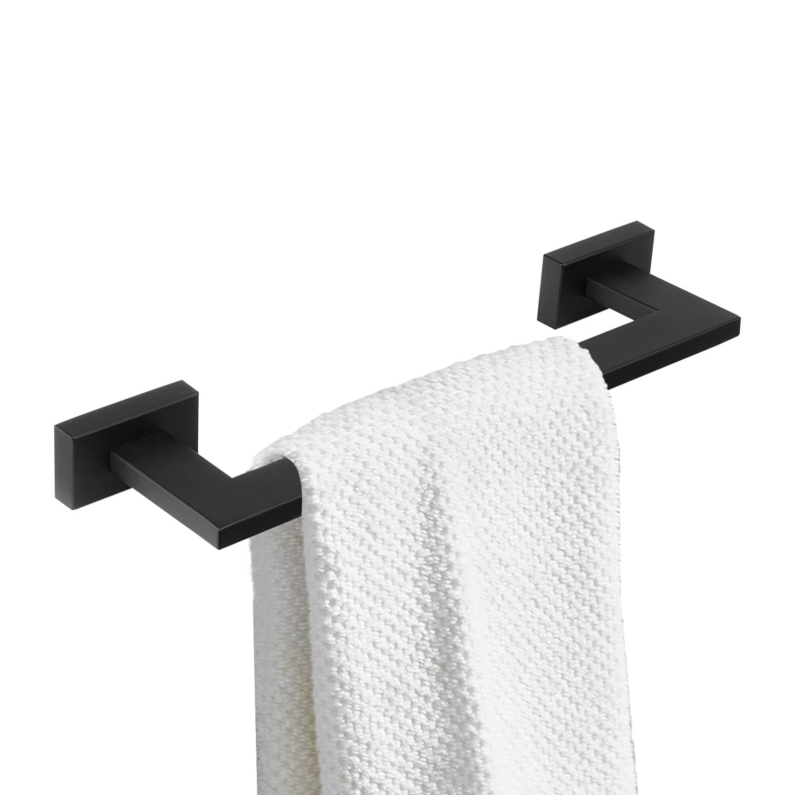9 Inch Matte Black Stainless Steel Towel Bar - Wall Mounted Square Bathroom & Kitchen Towel Holder for Hand & Toilet Towels - Durable Bathroom Hardware Accessory for Modern Homes & Apartments