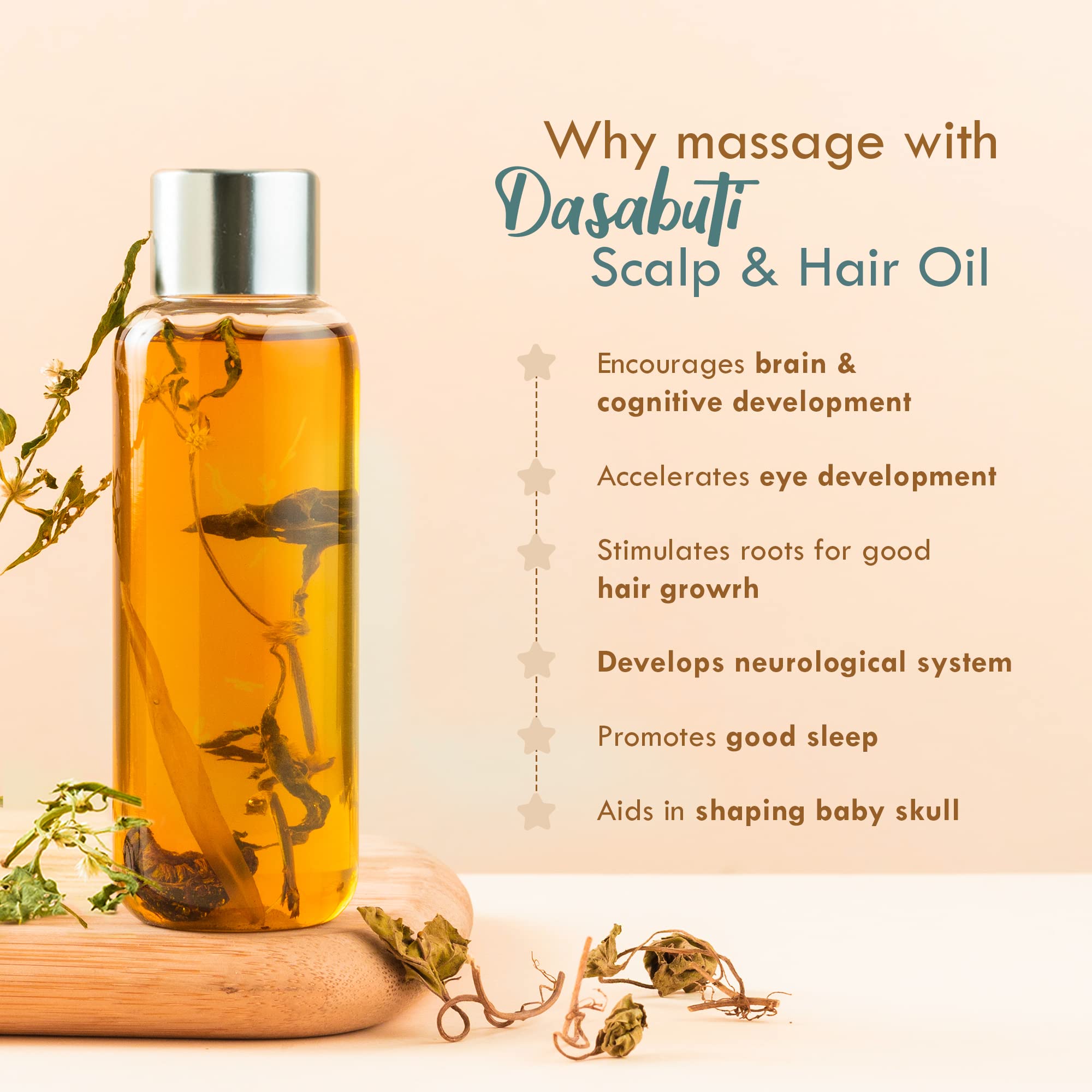 Nat Habit Baby Scalp & Hair Oil 110ml - Brahmi Matsyakshi Dasabuti Oil for Healthy Hair Growth | Prevents Cold, Boosts Immunity | Ideal for Newborns, Infants & Toddlers for Daily Hair Care & Massage