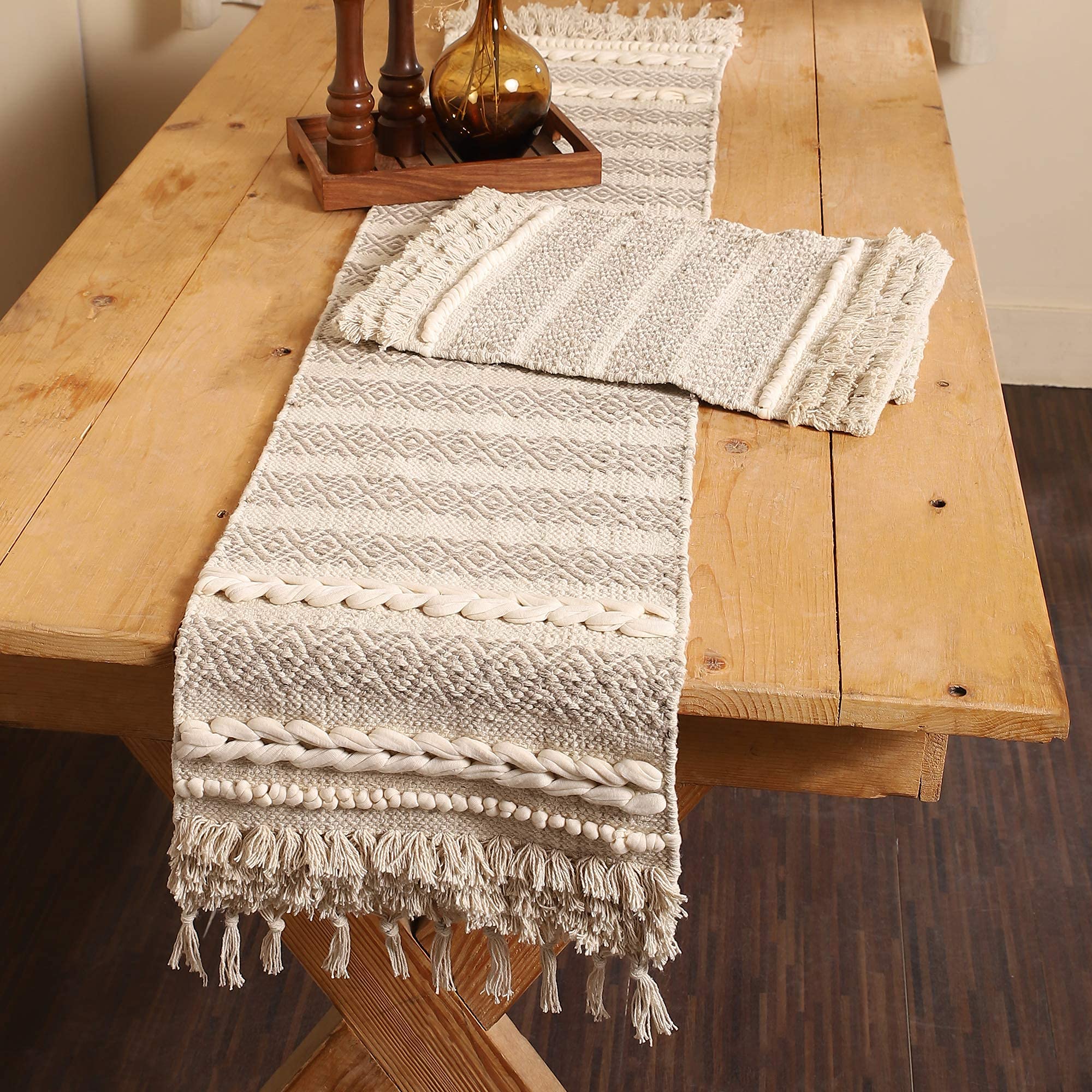 Hand Woven Boho Placemats Set of 6 - 100% Cotton Artisan Table Linens for Dining Table, Coffee Table, Console & Dresser (13x20 Inches, Natural) | Perfect for Farmhouse Decor, Dinner Parties & Boho Chic Home Styling