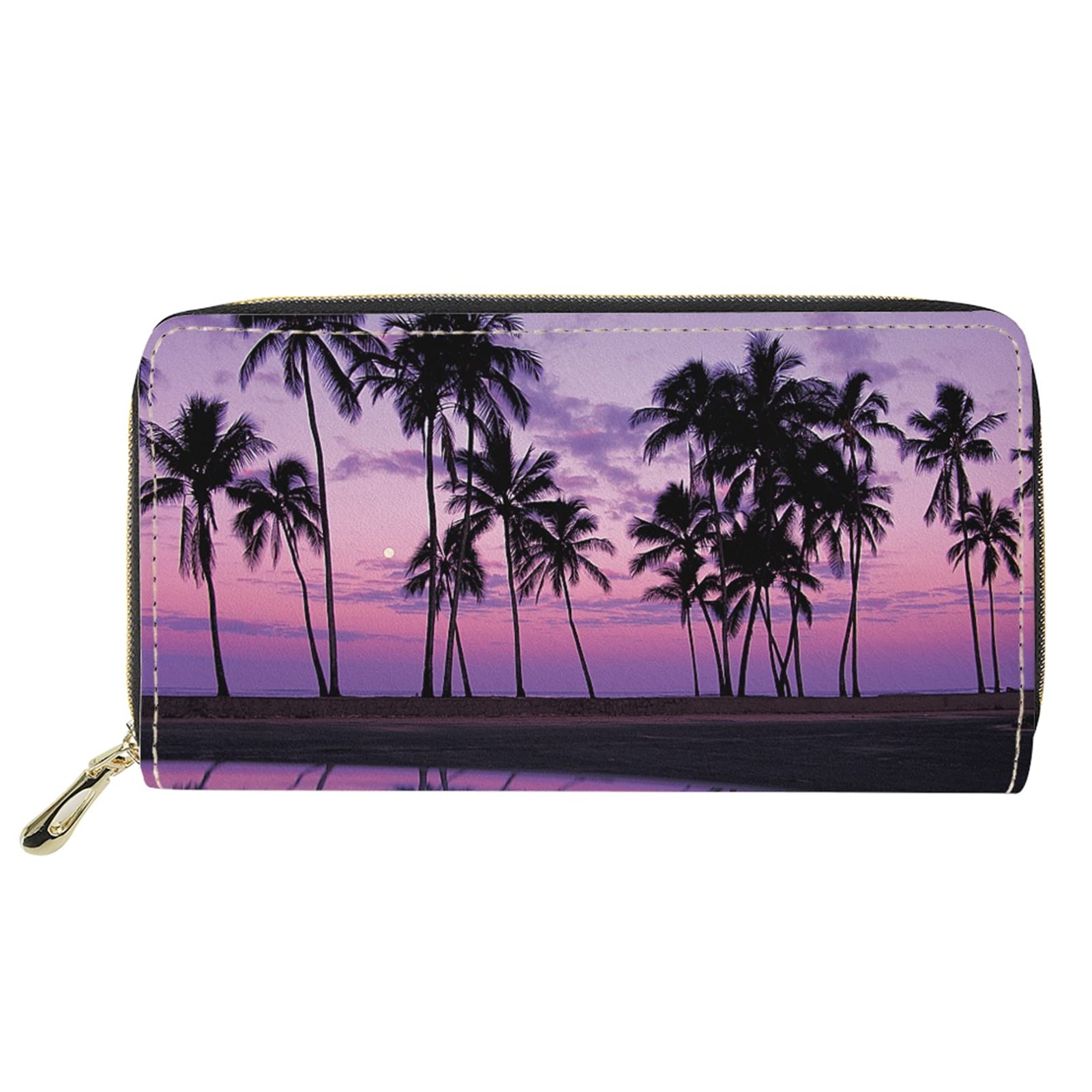 JEOCODY Hawaii Scenery Leather Wallet for Women - Stylish Long Purse with Card Slots, Money Clip & Car Key Holder | Perfect Gift for Girls, Travel & Everyday Use