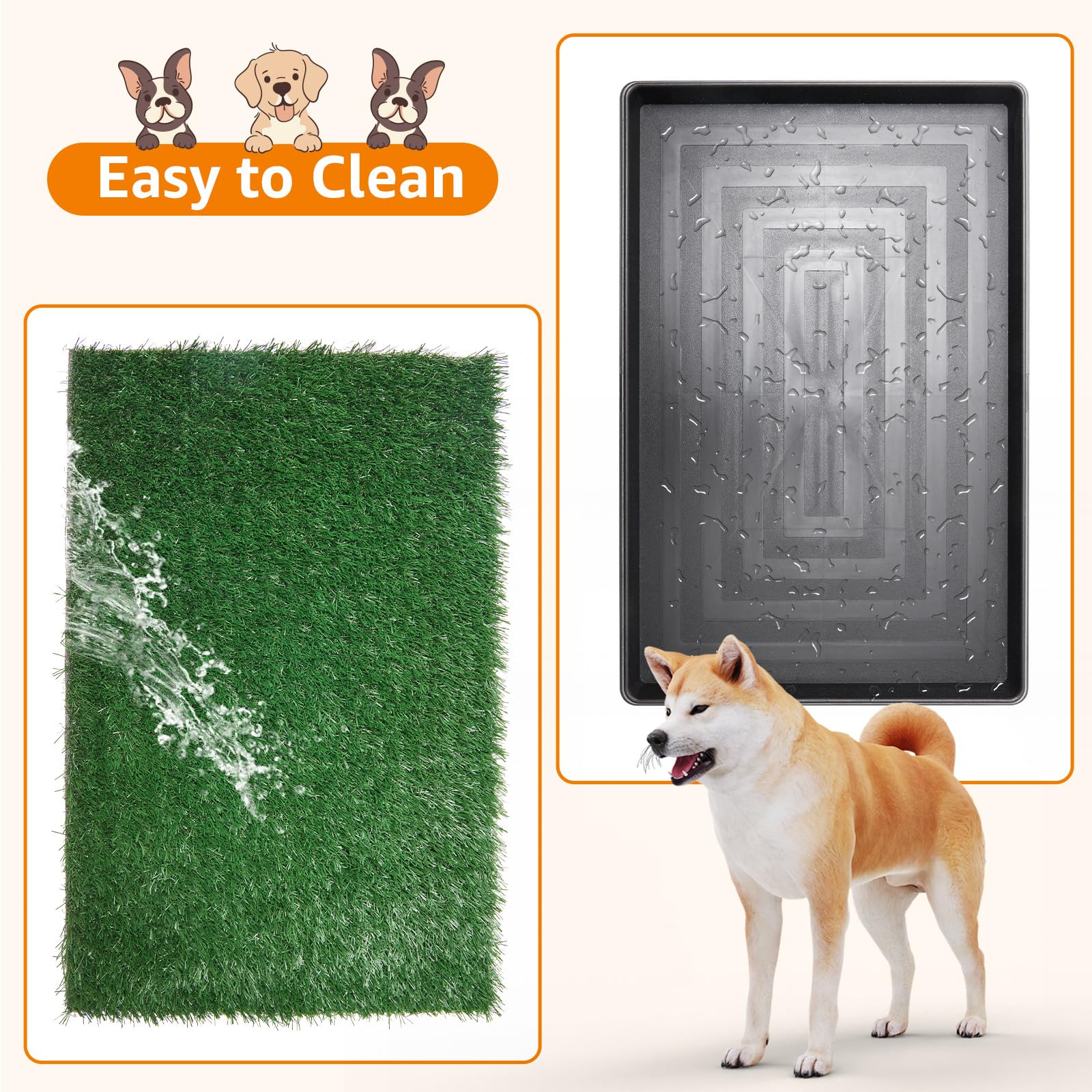 LOOBANI Large Dog Grass Pad with Tray - Indoor Puppy Potty Training System for Apartments & Patios - Includes 2 Replacement Grass Pee Pads - Perfect for Small Dogs, Housebreaking & Balcony Use