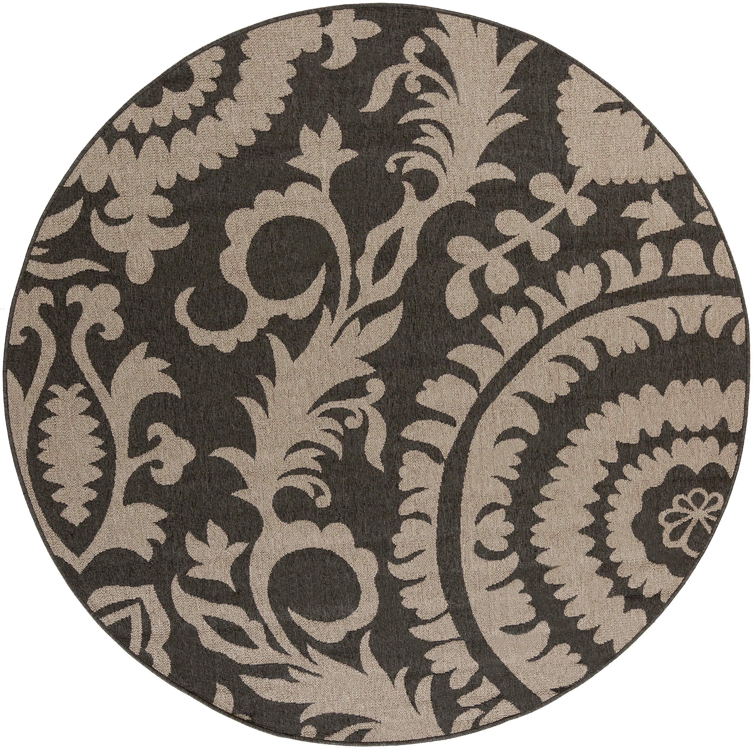 Alysia Gray and Beige Indoor/Outdoor Round Area Rug 7'3