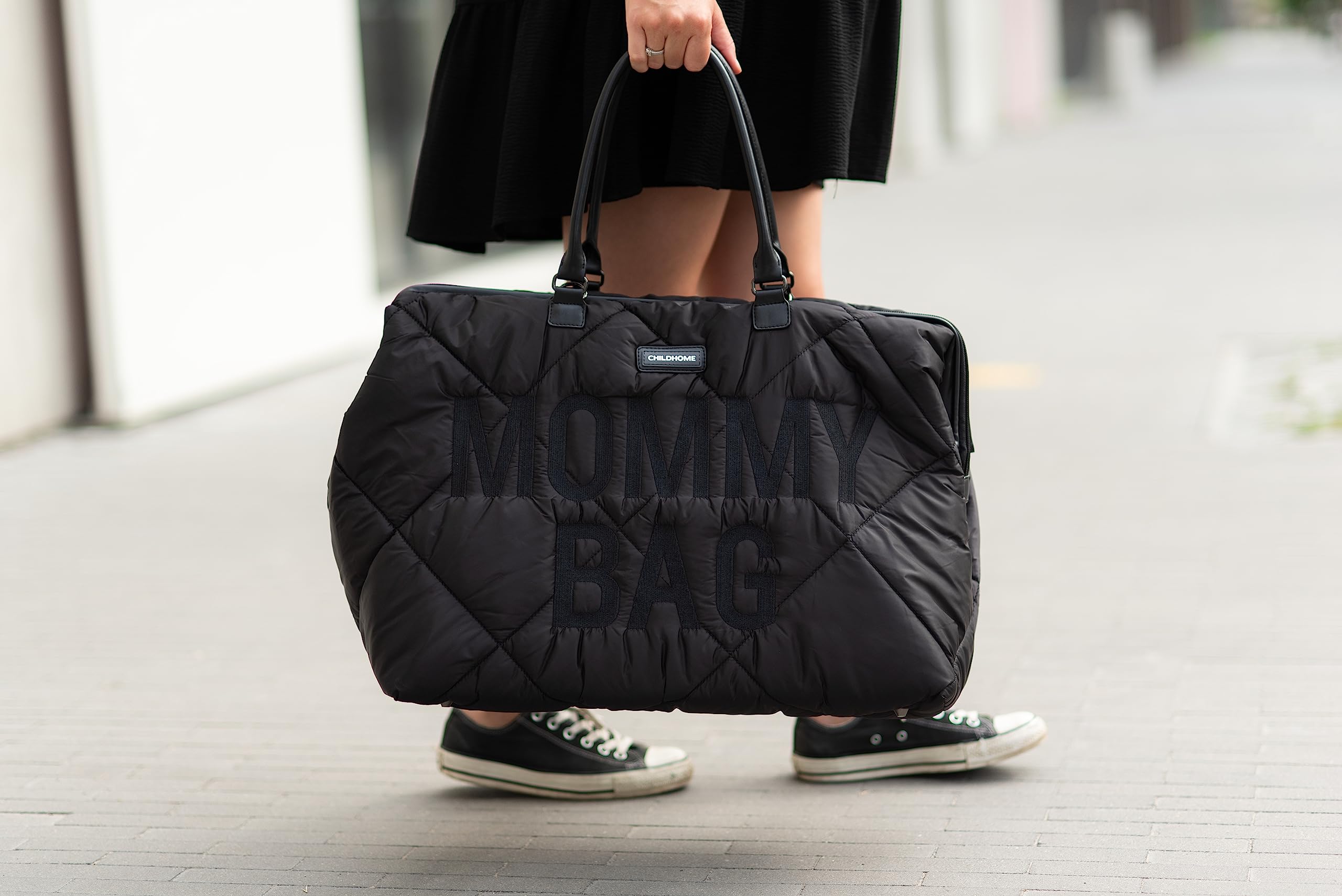**The Original Mommy Bag by Childhome - Large Baby Diaper Bag & Hospital Bag for Moms, Spacious Tote for Travel & Essentials, Pregnancy Must-Haves (Puffered Black) - Perfect for Newborn Care, Maternity Trips & Everyday Use**