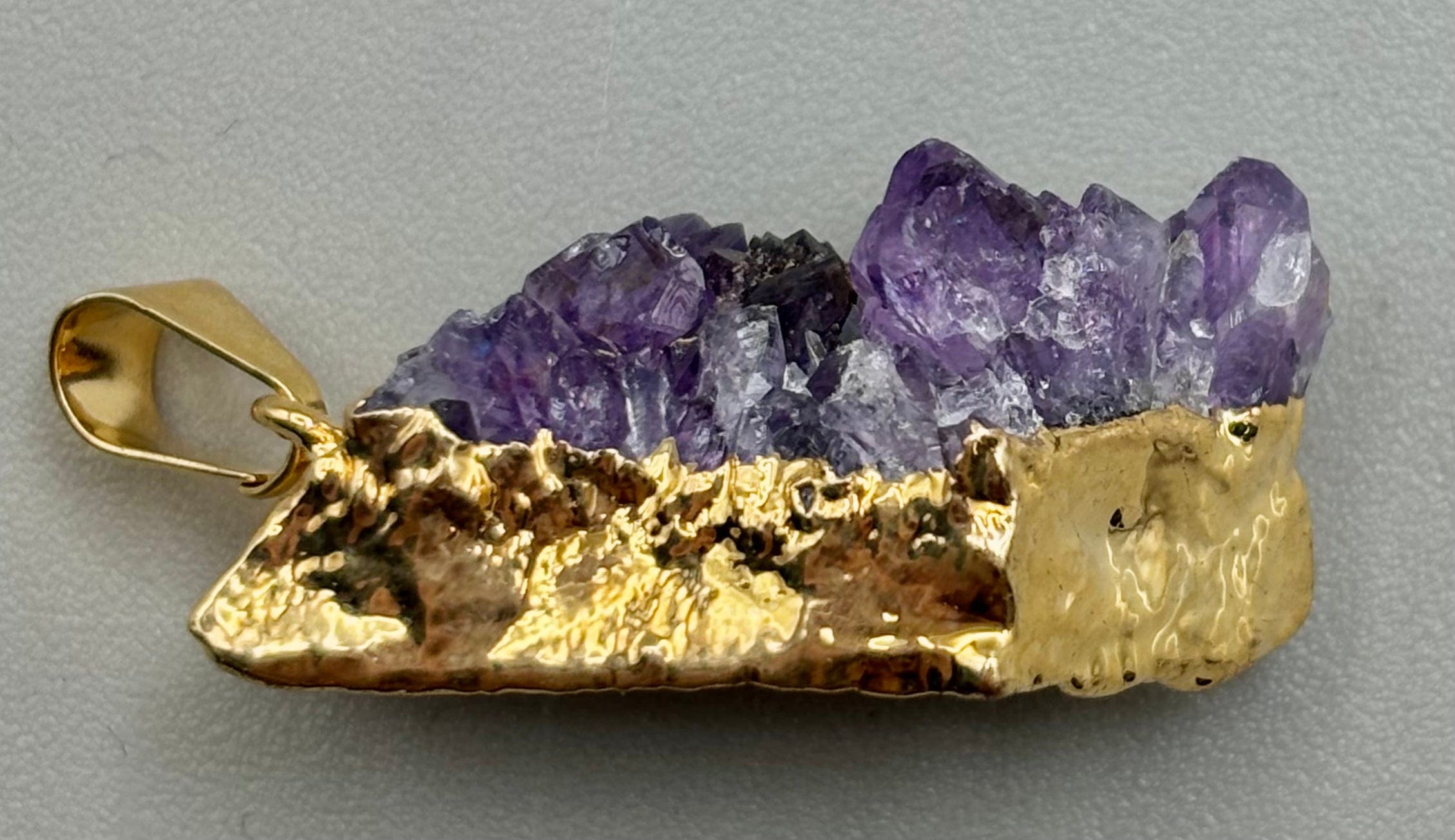 Natural Amethyst Cluster Gold Foil Pendant Necklace - Healing Crystal Jewelry for Women - Perfect for Meditation, Yoga & Spiritual Gifts