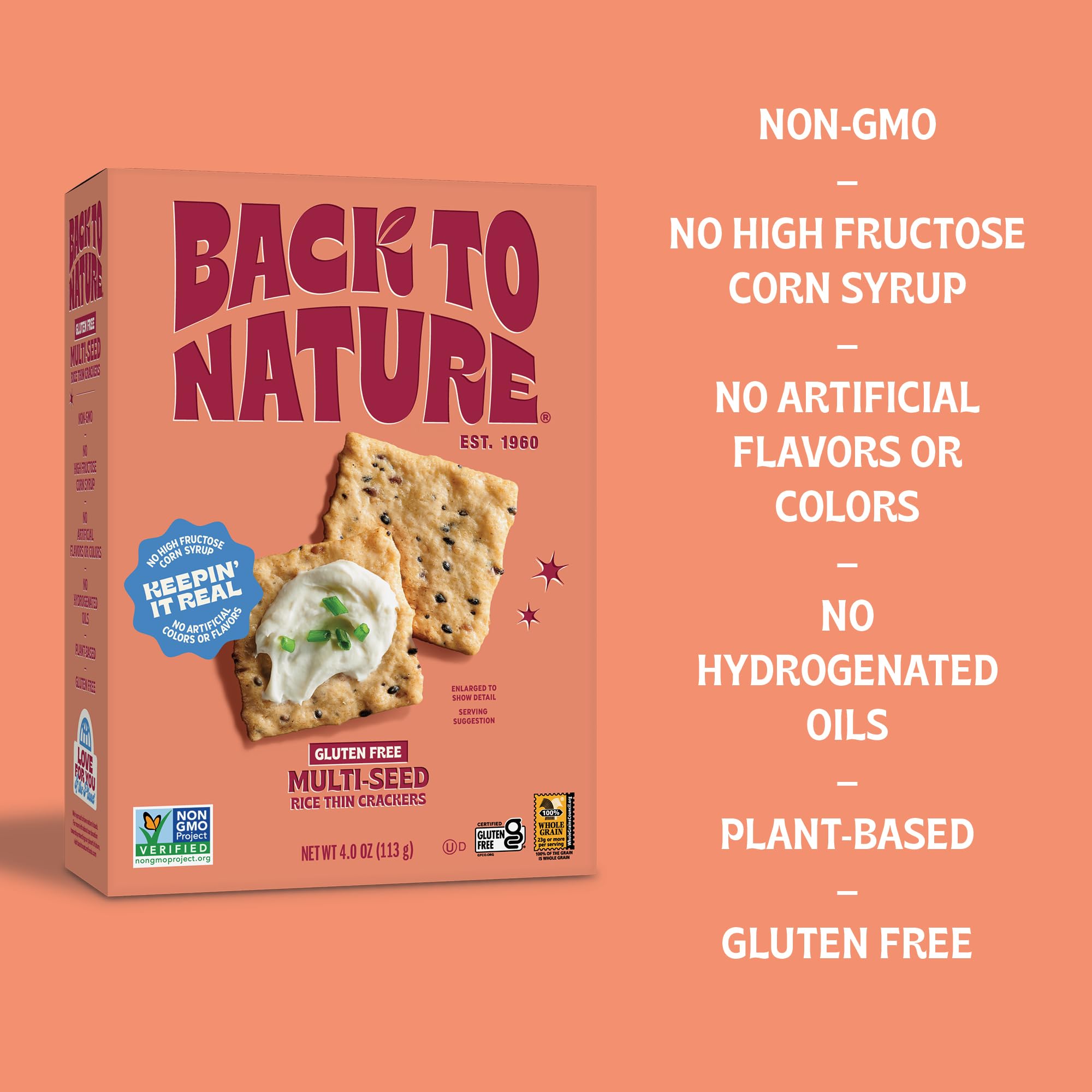 Gluten Free Multi-Seed Rice Crackers - Dairy Free, Non-GMO, Whole Grain Brown Rice Flour, Healthy Snacks, 4oz (Pack of 12) | Perfect for Vegan Diets, School Lunches & On-the-Go Snacking