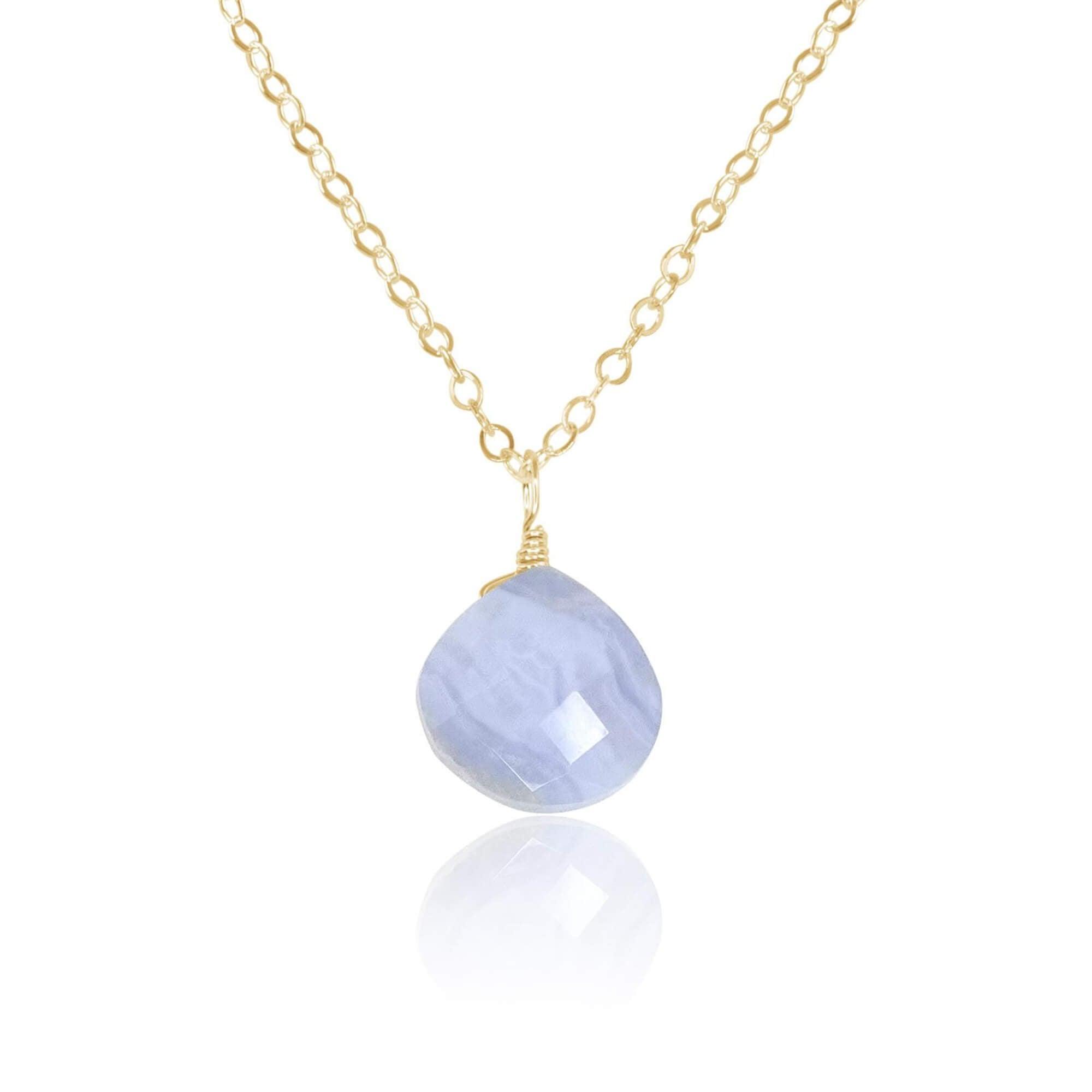 Tiny Blue Lace Agate Teardrop Crystal Pendant Necklace - Elegant Healing Stone Jewelry for Women, Perfect for Meditation, Yoga & Spiritual Gifts