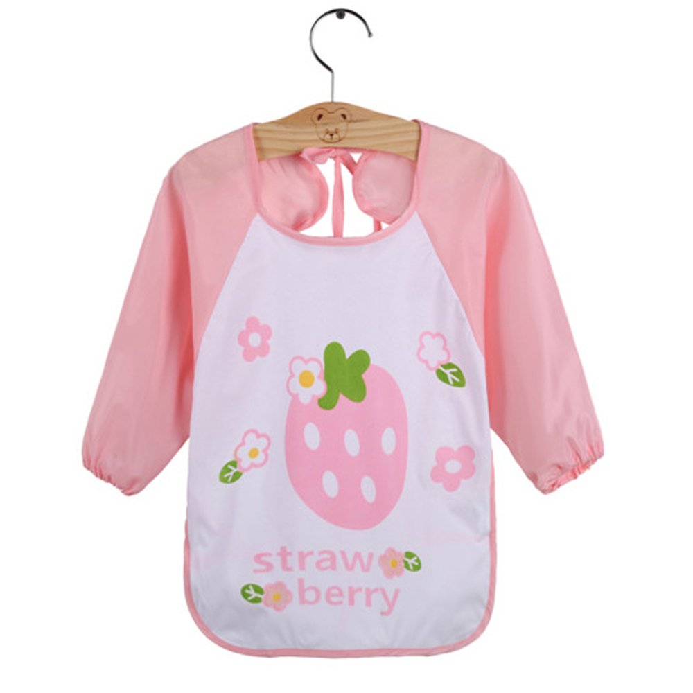 QinGuang 5 Pack Waterproof Baby Bibs with Long Sleeves, Catcher Pocket & Smock - Perfect for Painting, Eating, and Messy Play (Pink) - Ideal for Toddlers, Arts & Crafts, Mealtime Protection