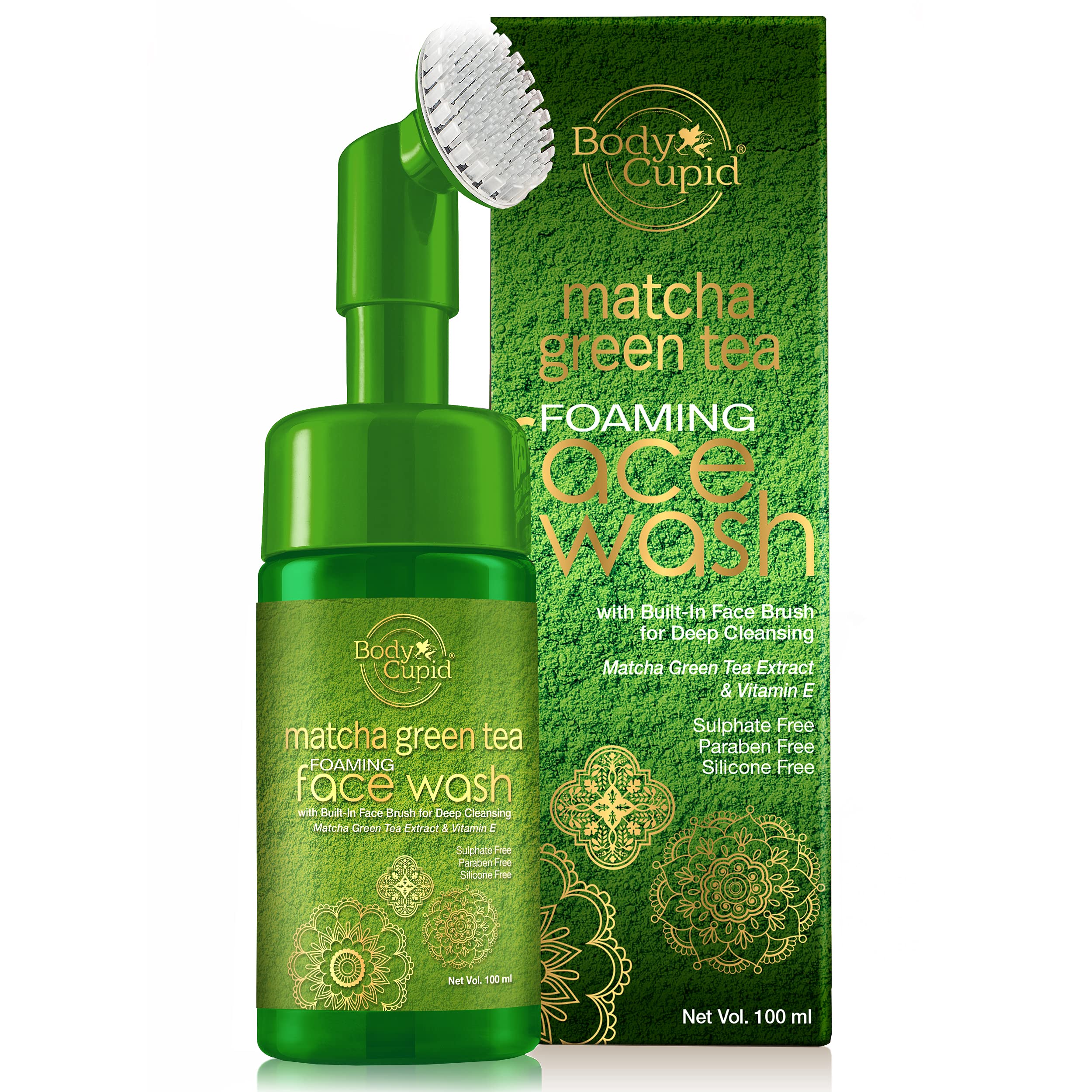 Matcha Green Tea Foaming Face Wash with Built-in Brush - Deep Cleansing & Exfoliating for Acne-Prone Skin | Perfect for Morning & Night Skincare Routine