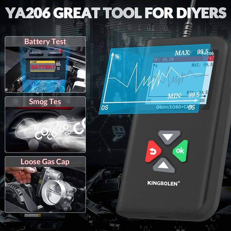 KINGBOLEN® YA206 OBD2 Scanner & Car Code Reader - Check Engine Light Diagnostic Tool for All 1996 & Newer Vehicles - Fast & Accurate Scan Tool (USA Shipping Only) - Perfect for DIY Mechanics & Auto Repair Shops