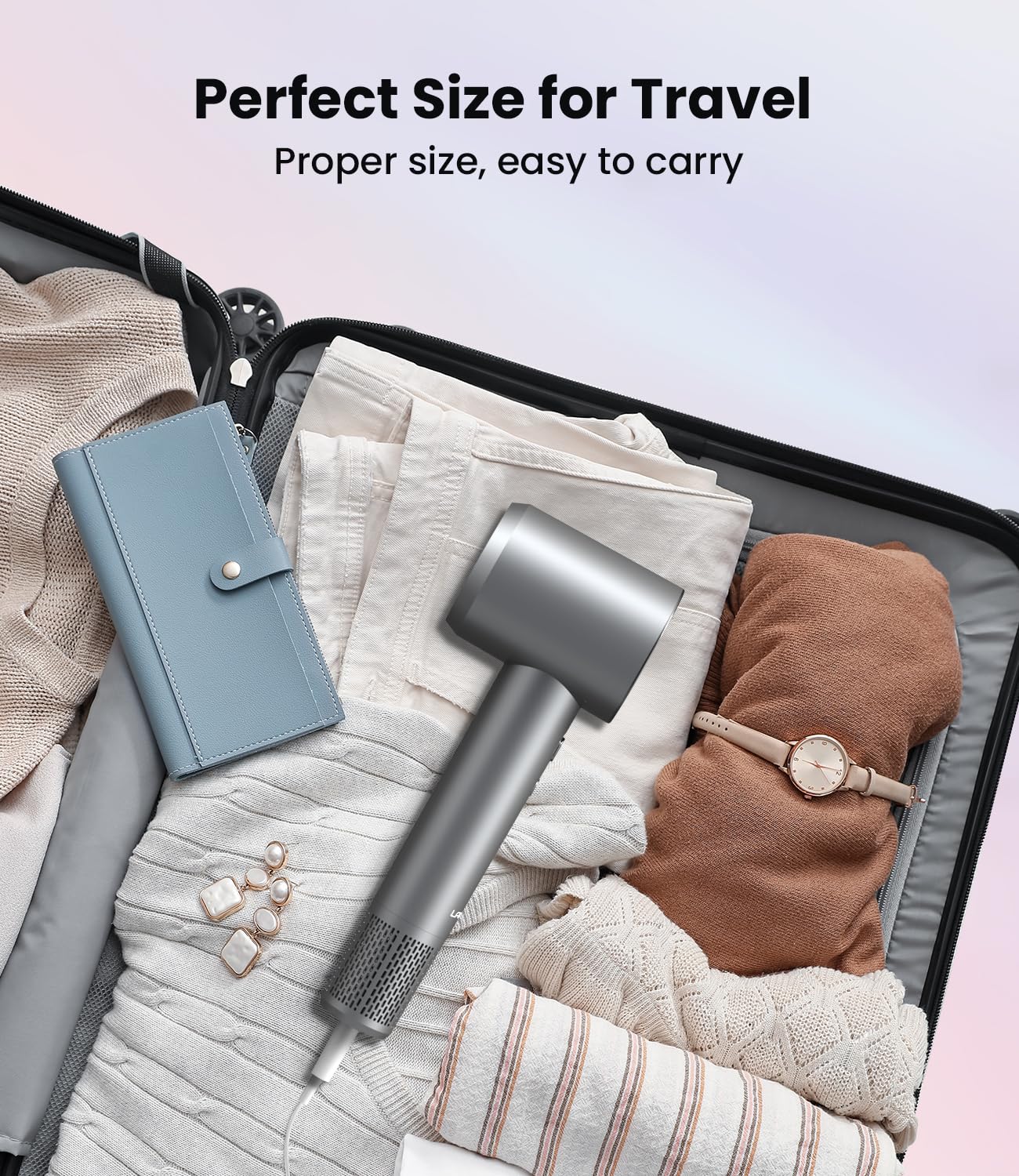 Professional 150,000 RPM Ionic Hair Dryer - Fast Drying with 500M Negative Ions, Heat Control & Low Noise | Magnetic Diffuser & Nozzle, 5 Temp & 3 Speed Settings | Perfect for Home, Salon & Travel Use
